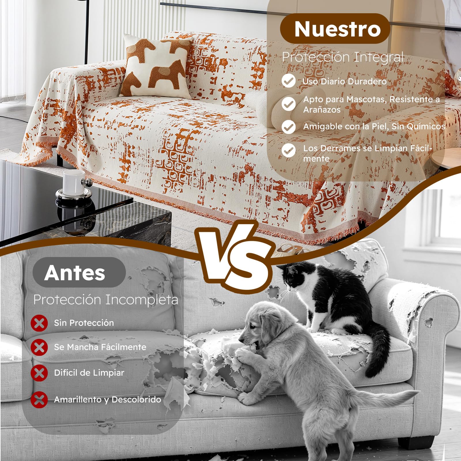 Funda Sofa, Cubre Sofas Reversible de Estilo Clásico,Four Seasons, Colcha Multiusos para Sofá, Manta de Sofá Resistente a Arañazos de Gato 180 * 420cm-Naranja