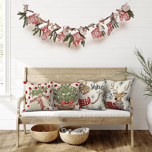 Miniatura 8 de LITIVY Juego de 4 fundas de almohada decorativas para decoración de Navidad, decoración del hogar para sofá (árbol de Navidad, muñeco de nieve,