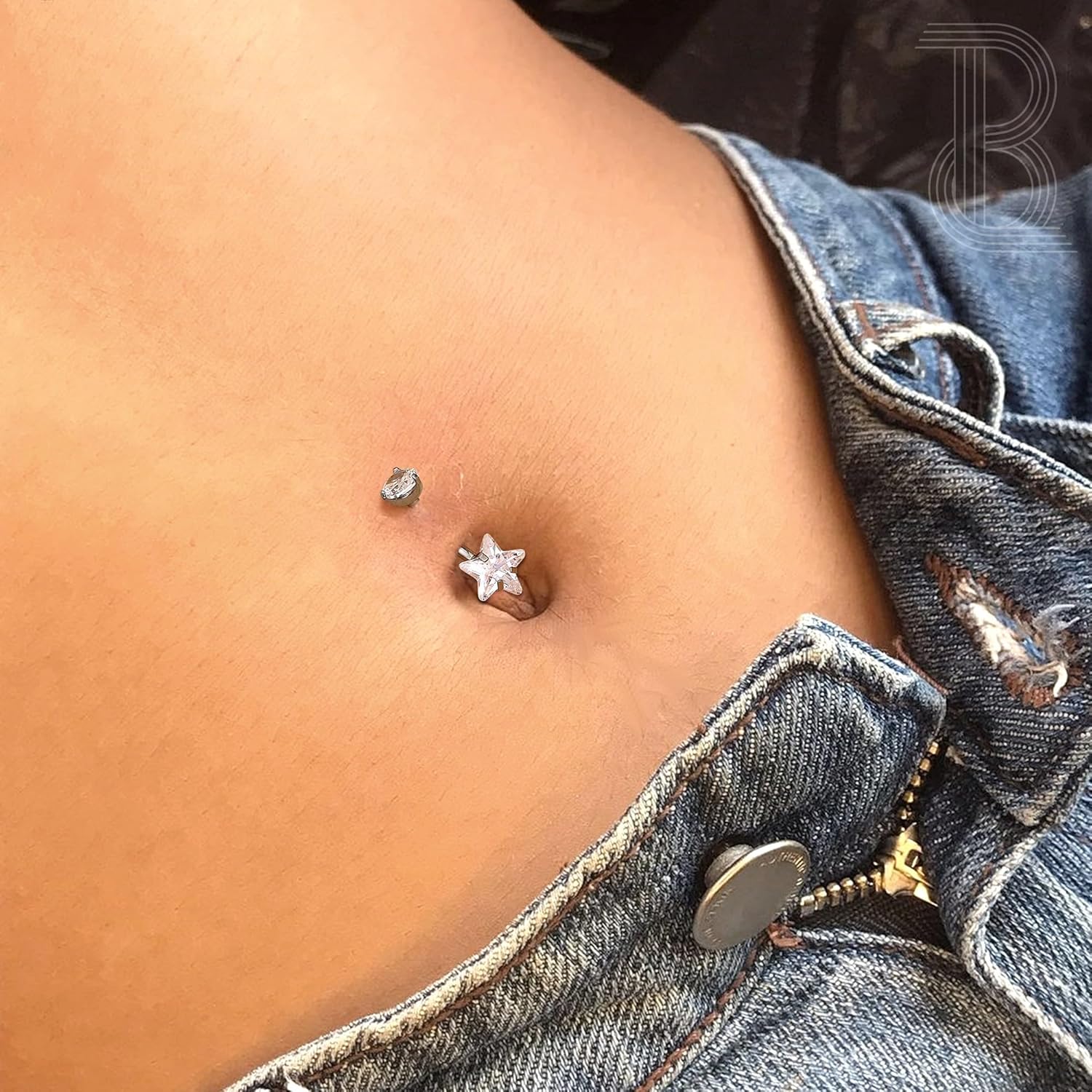 BodyBonita G23 Titanium Belly Button Rings - 14G Internally Threaded 14mm Belly Ring Round Square Star Teardrop CZ Navel Rings for Women - Image 6