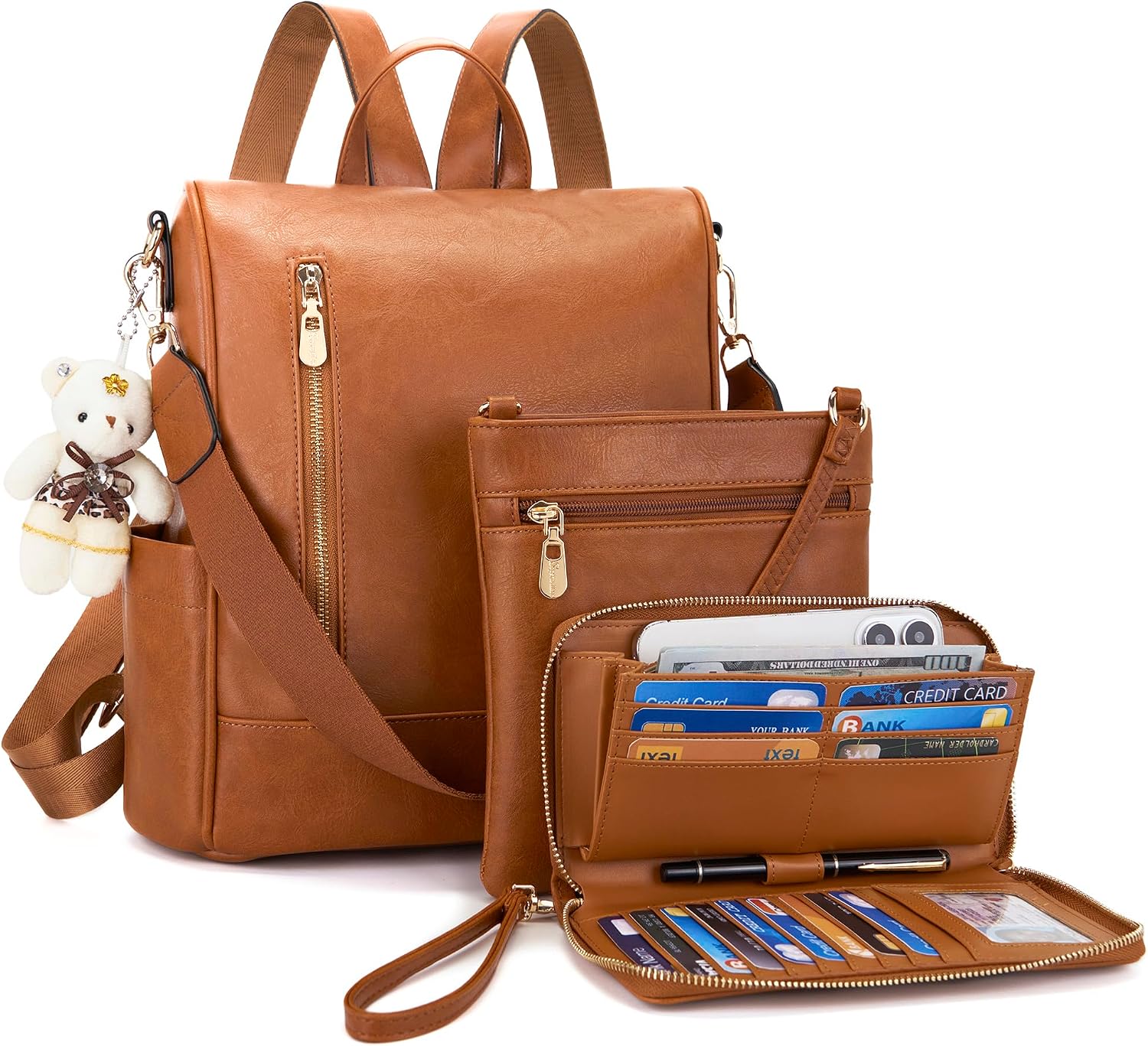 Soperwillton Women Fashion Backpack Purse Anti-Theft Bag Handbag Set 3pcs
