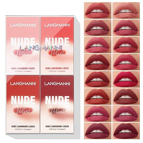 Miniatura 8 de LANGMANNI Juego de maquillaje de lápiz labial líquido mate, lápiz labial líquido aterciopelado de larga duración, duradero, brillo de labios nude