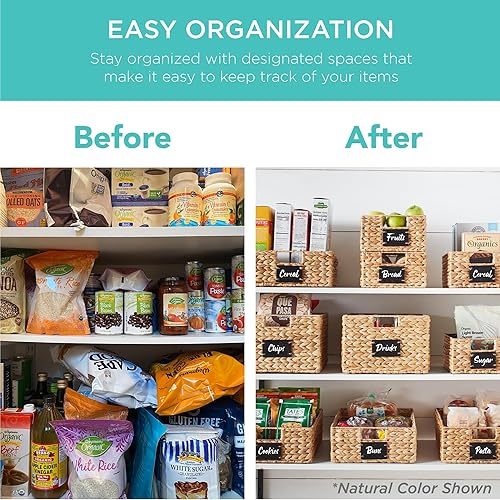 Miniatura 3 de Best Choice Products Juego de 4 cestas de despensa de jacinto de agua de 9 x 12 pulgadas, organizadores de cocina tejidos con etiqueta de pizarra,