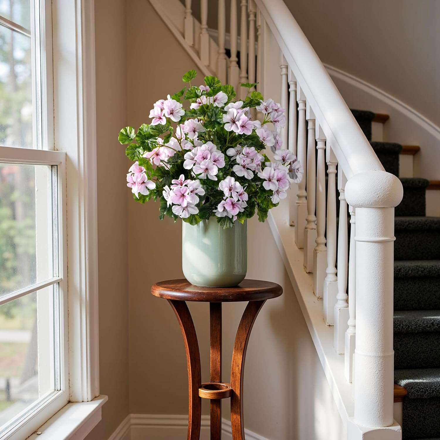 Artificial Flowers for Outdoors 17.7In Artificial Geraniums for Indoor Fake Flowers 4PCS Uv Resistant Artificial Outdoor Flowers for Indoor Home Decor Outdoor Garden Decoration(Pinkish White) - Image 8