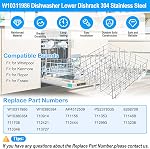 UPGRADED W10311986 W10380384 Dishwasher Lower Dishrack for Whirlpool Kenmore Dishwasher Rack Replacement Parts,304 Stainless Steel W10311986 W11158802 Whirlpool Dishwasher Rack with Wheel Bottom Rack