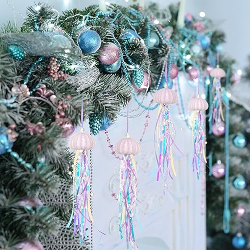 Miniatura 7 de 4 piezas de medusas decorativas para fiestas temáticas de sirena y decoraciones de fiesta bajo el mar, manualidades naturales de erizo de mar hechas