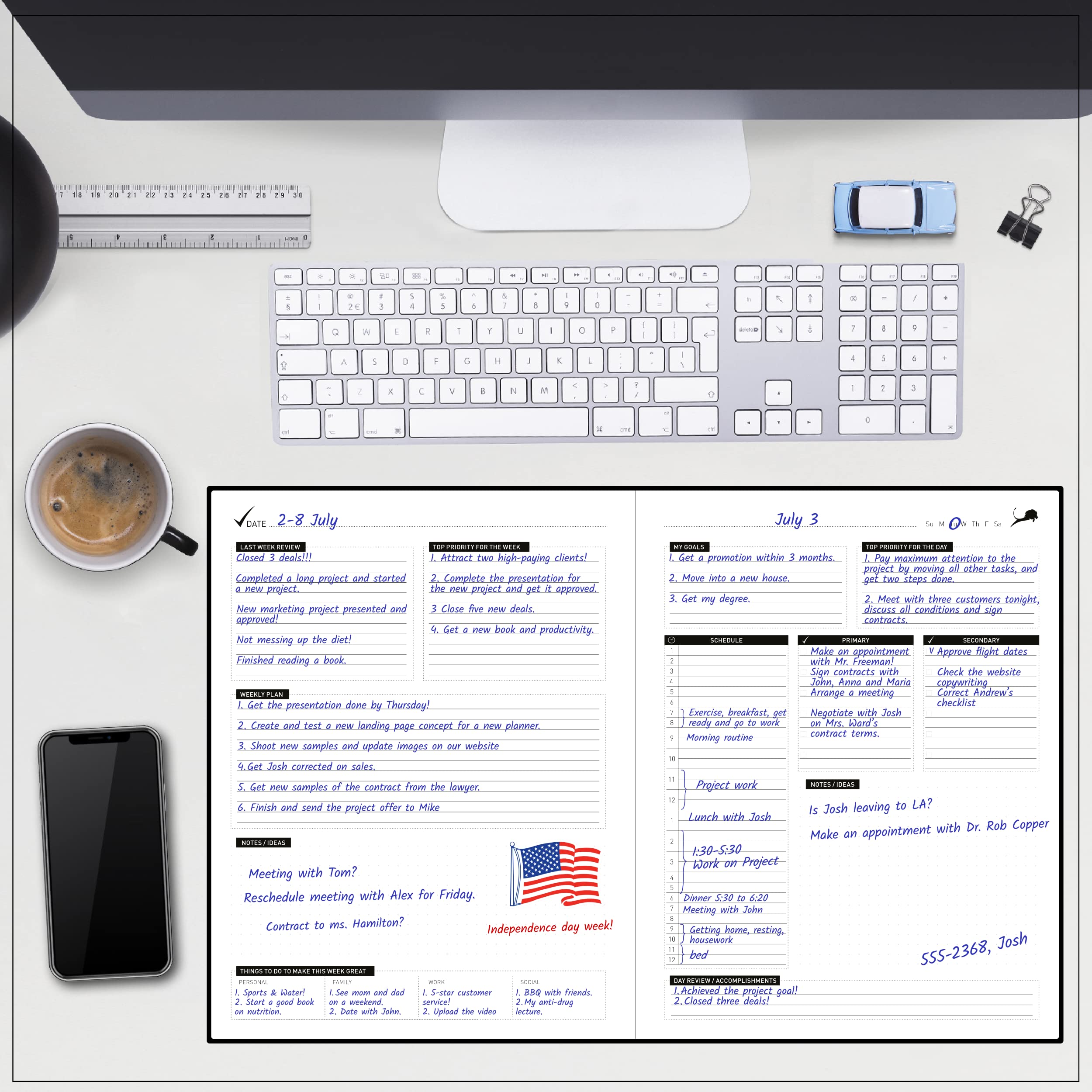 Agenda giornaliera – Agenda professionale per la vita, calendario e diario di gratitudine per aumentare la produttività, la gestione del tempo e la felicità, copertina morbida in pelle vegana, 6 mesi