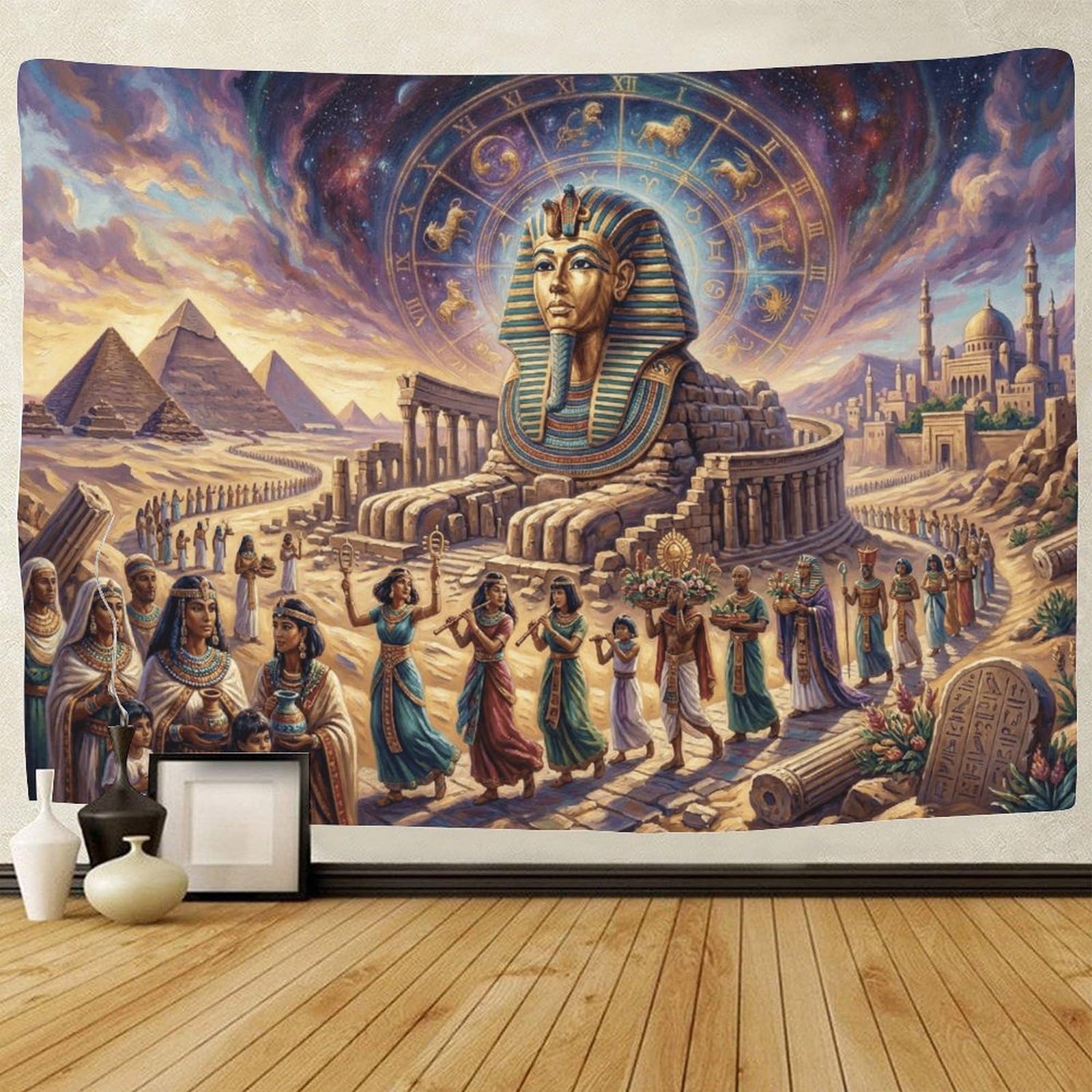 GPMNBCXZK Egyptian Pharaoh 3D Printed Wall Tapestry Bedroom Living Room Pyramid Wall Art Decor 180cmx230cm