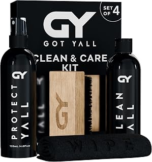 Clean and Waterproof protect 4-in-1 Kit- gentle and effective cleaner, long lasting protector spray, brush and towel; For nubuck, mesh, leather, tennis, football, sneakers