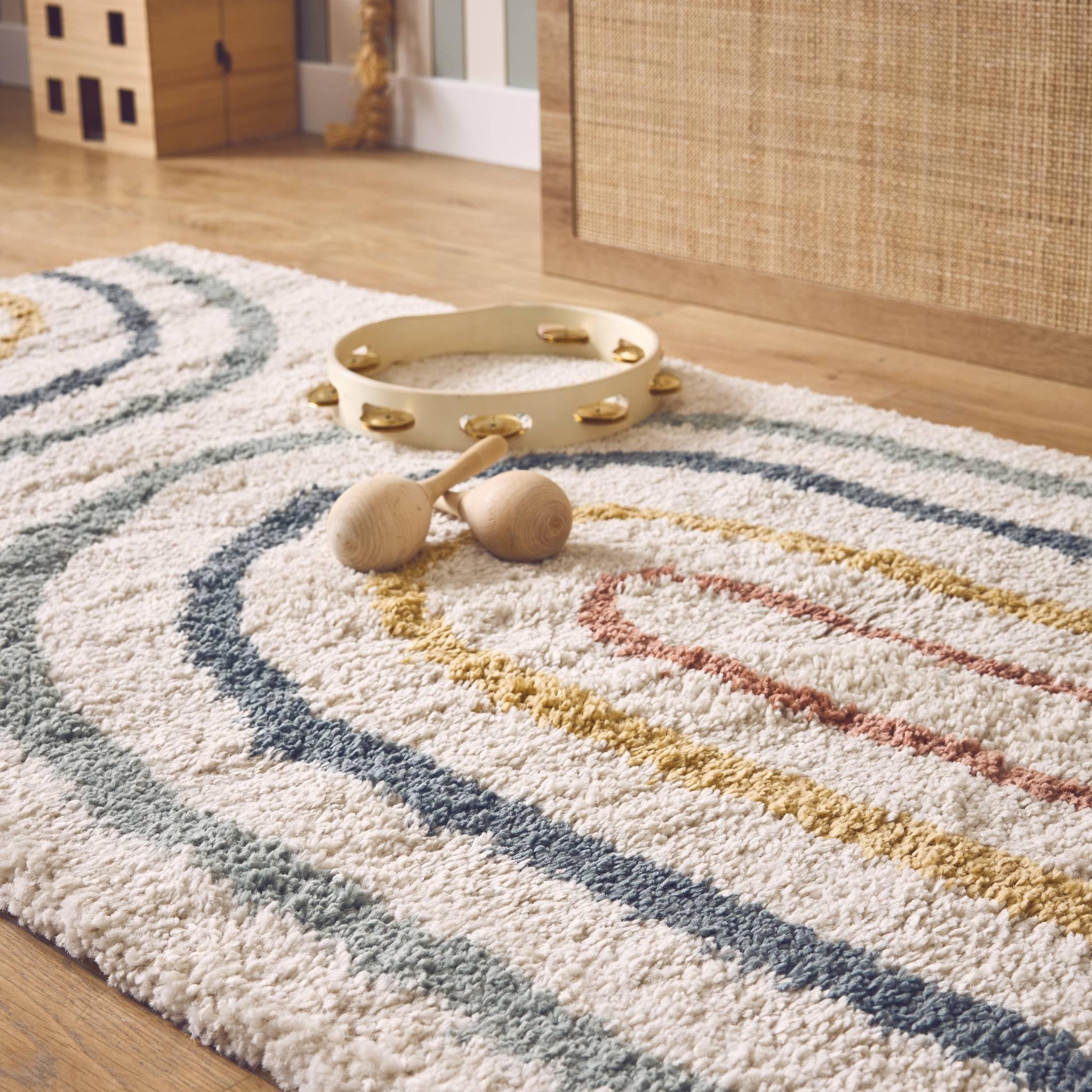 sweeek - Tapis Enfant Arc-en-Ciel 80x150cm. Tapis intérieur crème et Multicolore. Poils Longs Shaggy