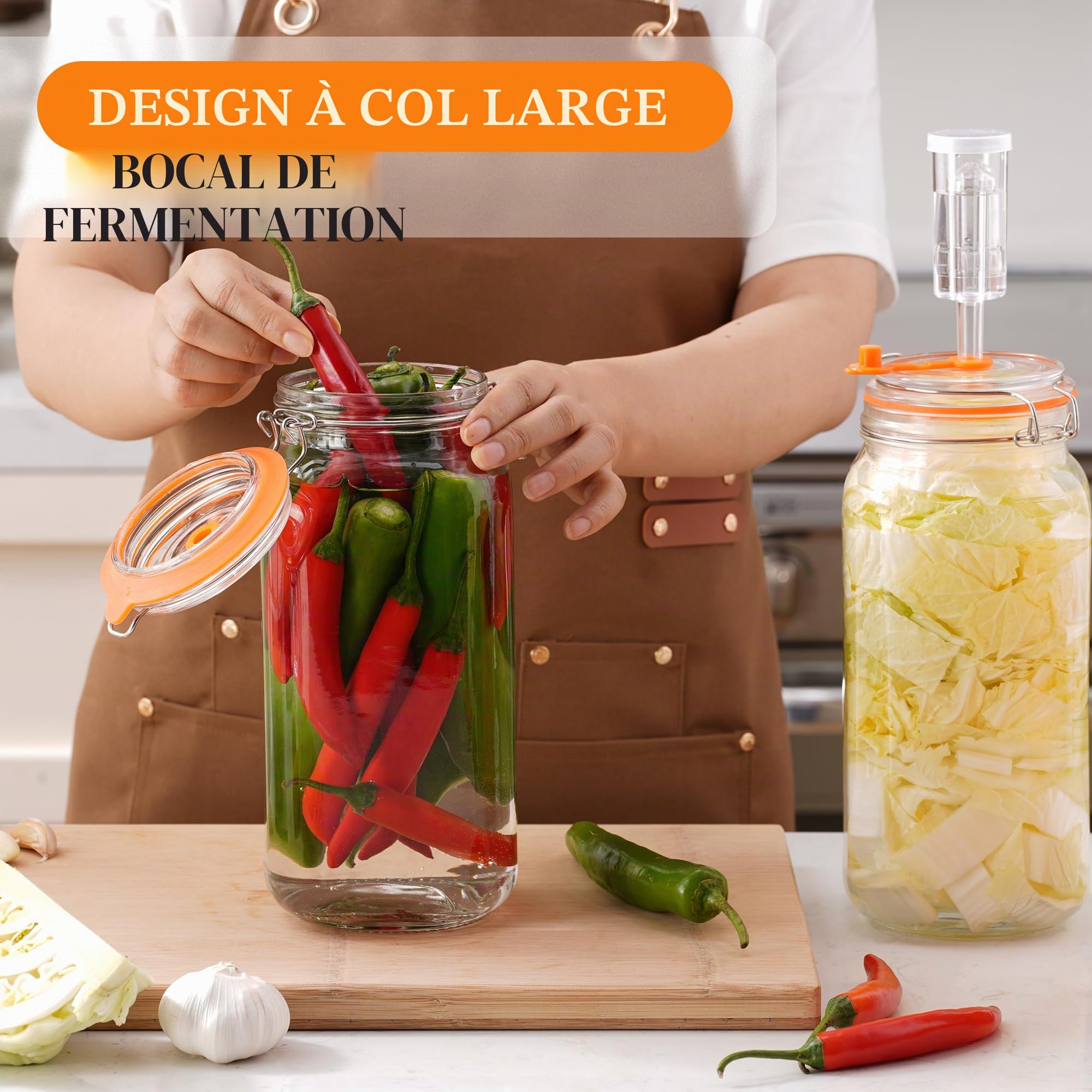 Lot de 2 bocaux de fermentation de 2 L avec poids et verrou d'air, kit de fermentation pour choucroute, kimchi, kombucha et cornichons