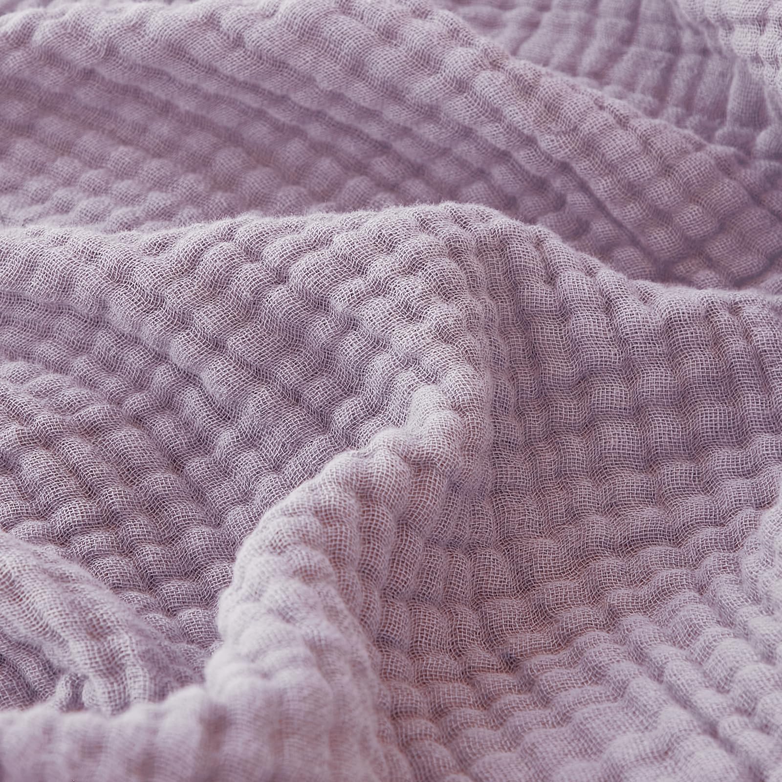 EMME Copriletto in Musolina 150x200 cm – 4 Strati di Tessuto Melange, Oeko-TEX 100, Morbida Copriletto & Coperta da Letto in Cotone per Divano e Letto, Melange Lavanda