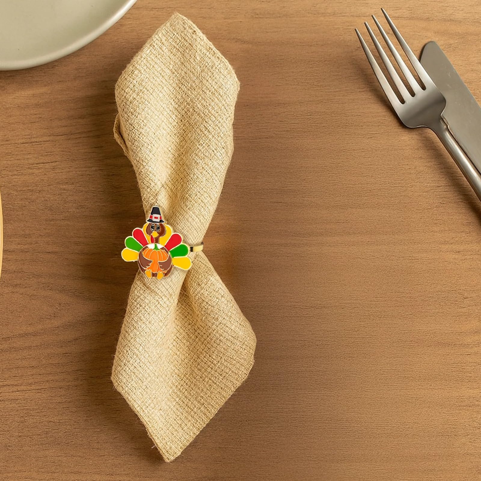 10 Stück Metall-Serviettenringe mit Truthahn, Tischdeko für Erntedank, Bunte Emaille auf Zinklegierung, Herbst-Dinner-Party-Zubehör für Restaurant und Zuhause