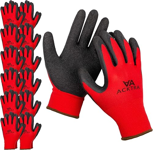 ACKTRA Guantes de Trabajo de Seguridad de Nylon Recubierto GUANTES DE TRABAJO 12 Pares, Puño de Muñeca de Punto, Multiusos, para Hombres y Mujeres,