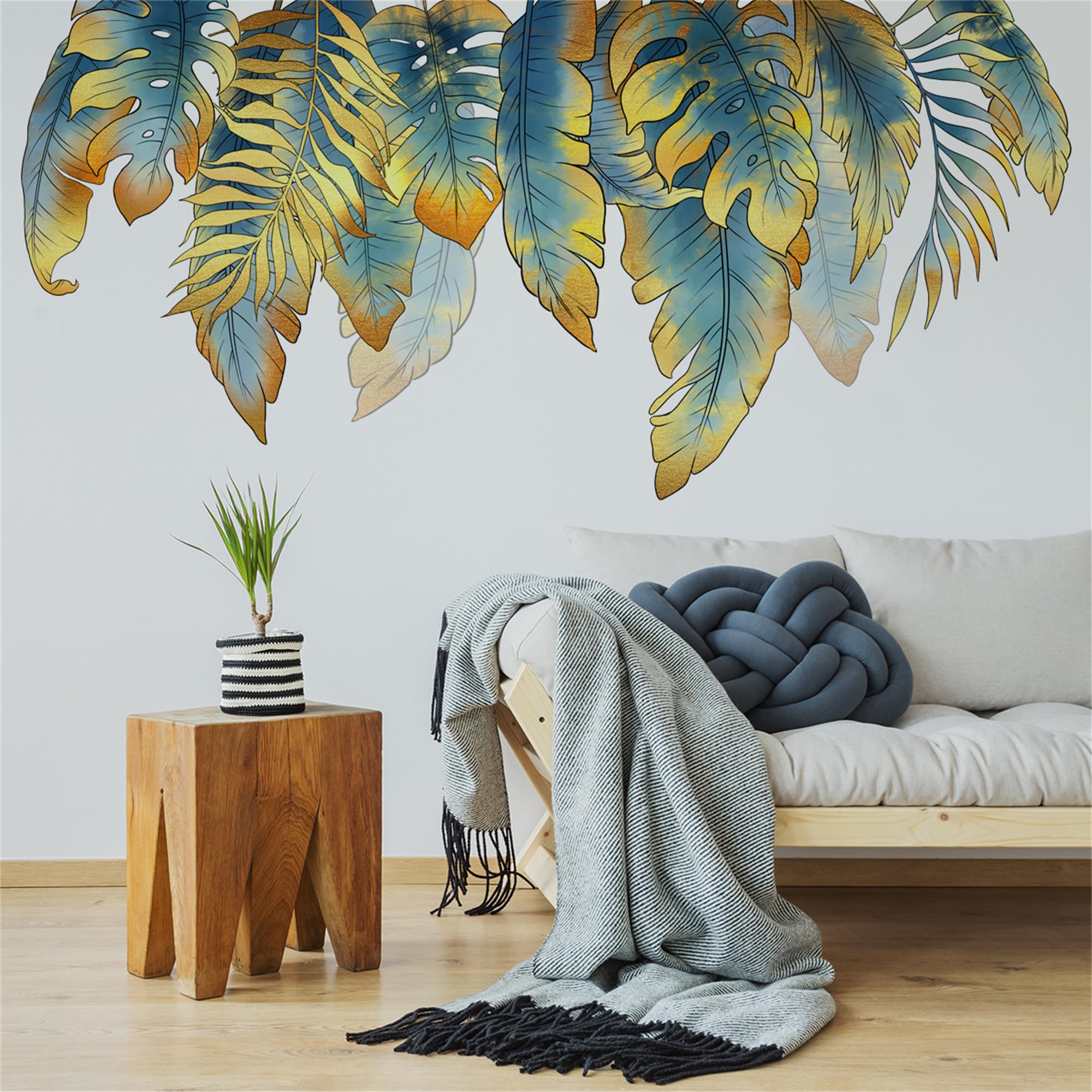 Wandaufkleber mit hängenden Blättern, grüne Pflanzen, Blumen, Wandaufkleber zum Abziehen und Aufkleben, Tapete für Schlafzimmer, Wohnzimmer, Sofa, TV, Hintergrund, Wandkunst-Dekor (Blätter-1)