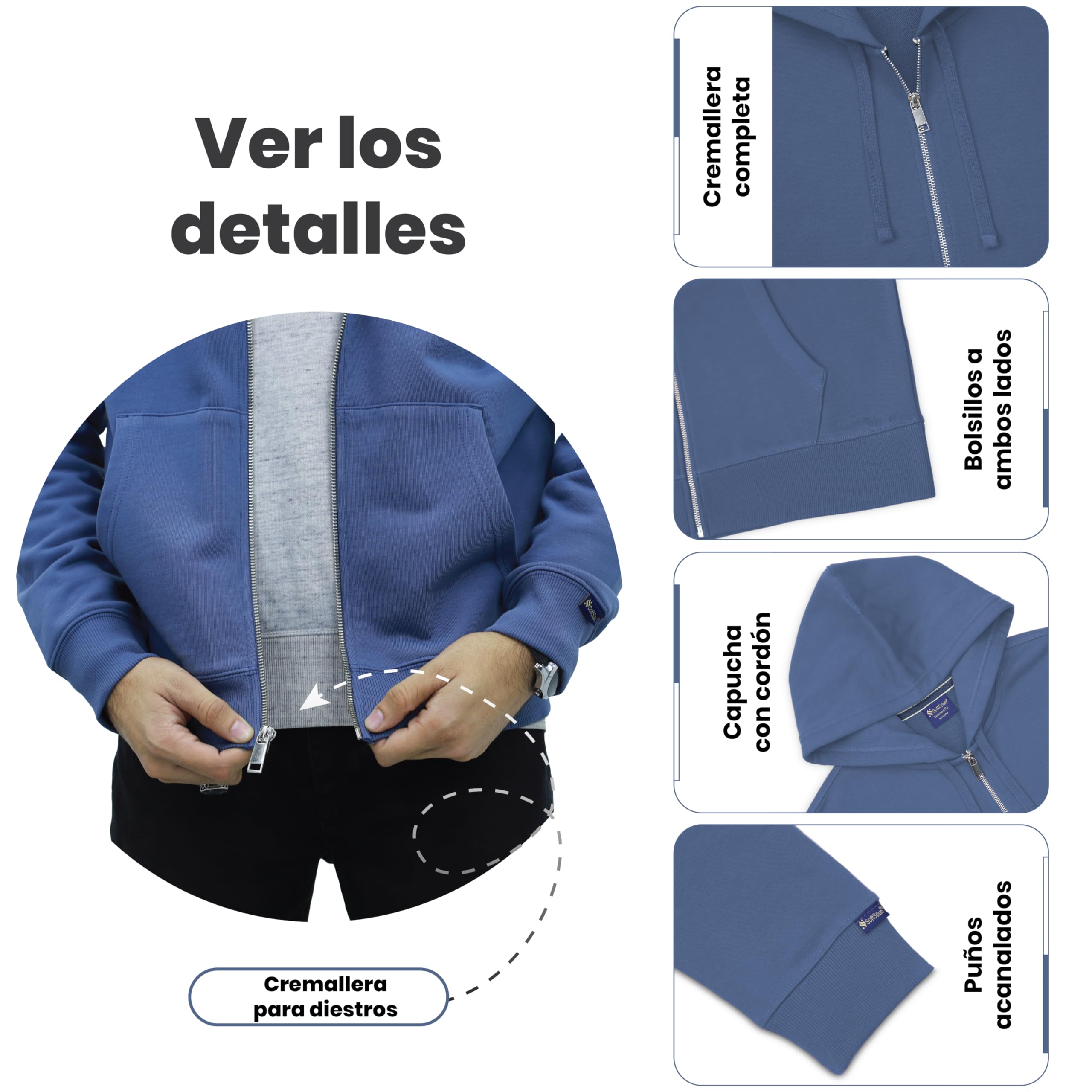 SoftSpun Sudaderas con Cremallera Hombre y Mujer | 100% Algodón Terry | Hoodie Premium Mercerizado | Sudadera Deportiva