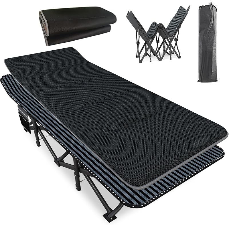 ATORPOK Cuna de camping de 31.5" de ancho para adultos con almohadilla, cama plegable de gran tamaño | Soporte resistente de 500 libras; almohadilla para dormir suave y transpirable; bolsa de transporte incluida; uso para acampar, patio y cama de invitados