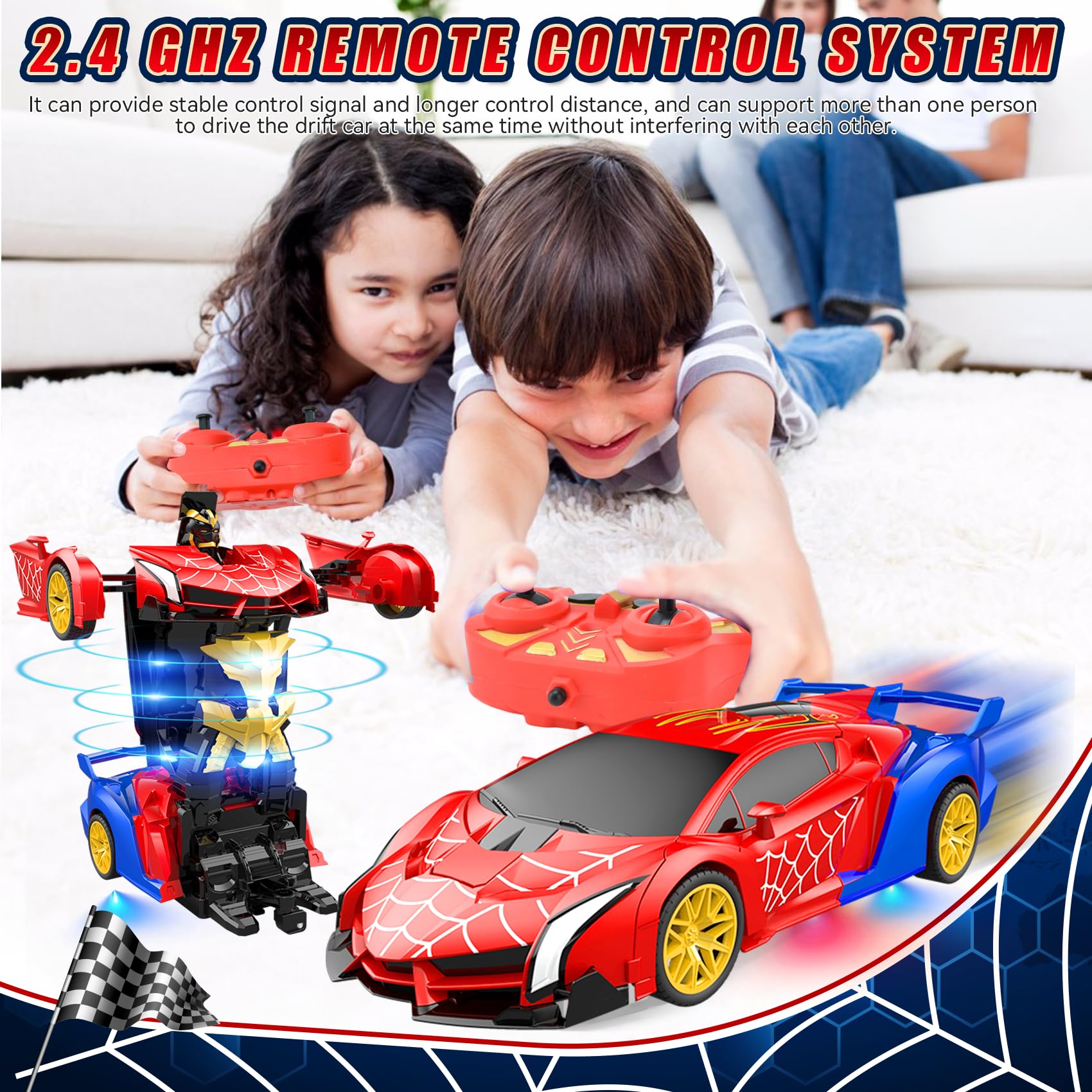 Voiture Télécommandée Spider Robot 2 en 1 Transformable, 360° Rotation, Lumières Sous le Châssis, 2.4GHz Transformable Voiture Cadeau pour Filles Garçons à Partir de 3 4 5 6 7 8 Ans