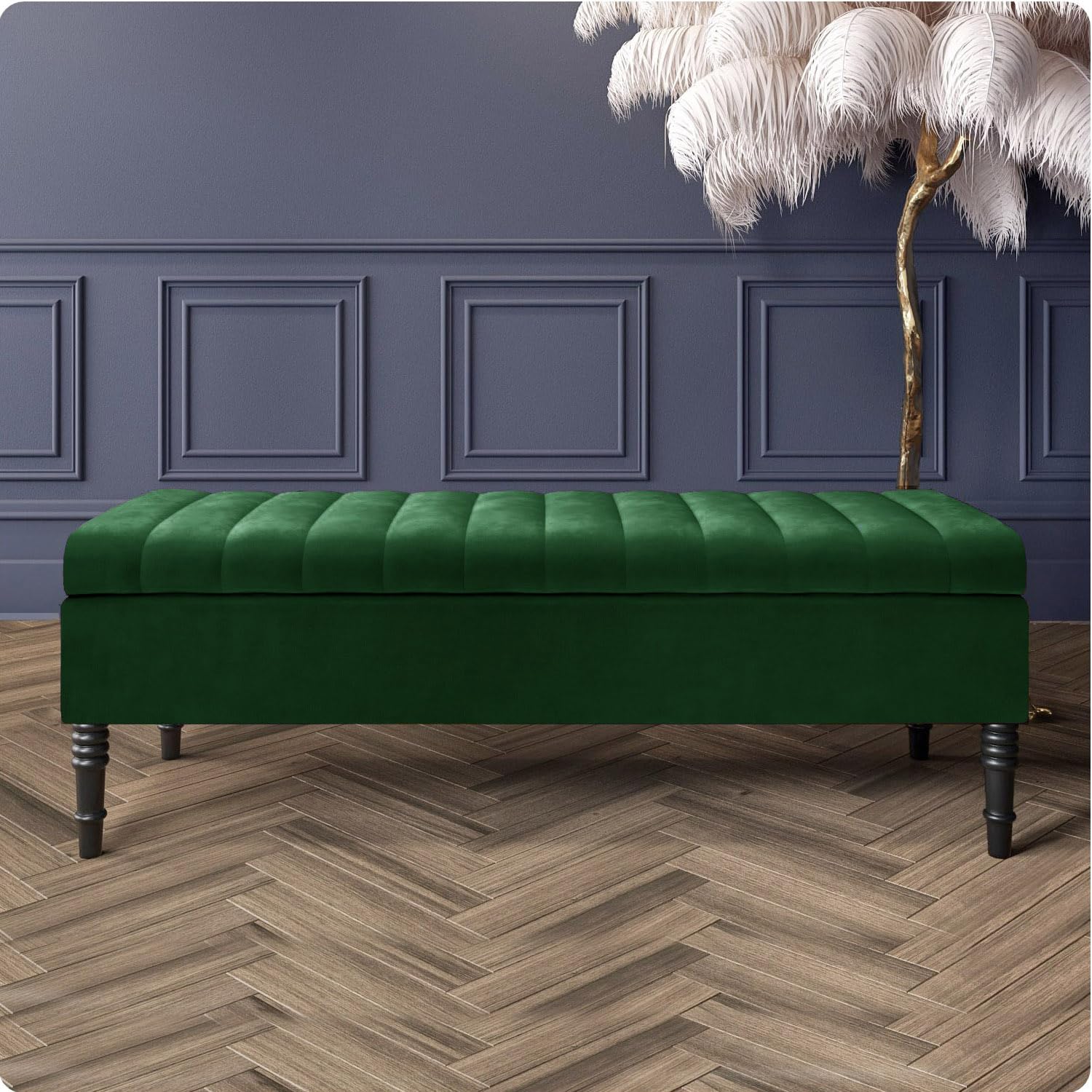 Safar Velvet Ottoman Storage Bench with Legs, Upholstered End of Bed Storage Bench, Large Ottoman Storage Box with Hinged Lid, Entryway Shoe Bench, Padded Storage Ottoman Seat for Living Room