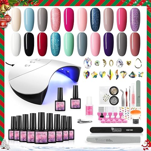 COSCELIA Kit de esmalte de uñas de gel con kit de iniciación de luz U V profesional 20 colores juego de esmaltes de uñas de gel con 36 W lámpara de