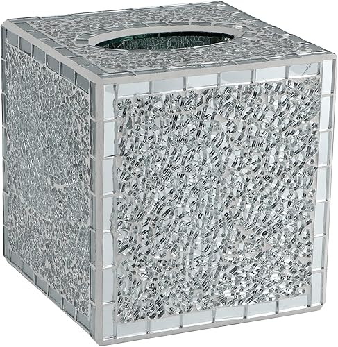 Miniatura 2 de Soporte para caja de pañuelos de vidrio de mosaico, cubierta decorativa para caja de pañuelos, dispensador de pañuelos cuadrado para baño,
