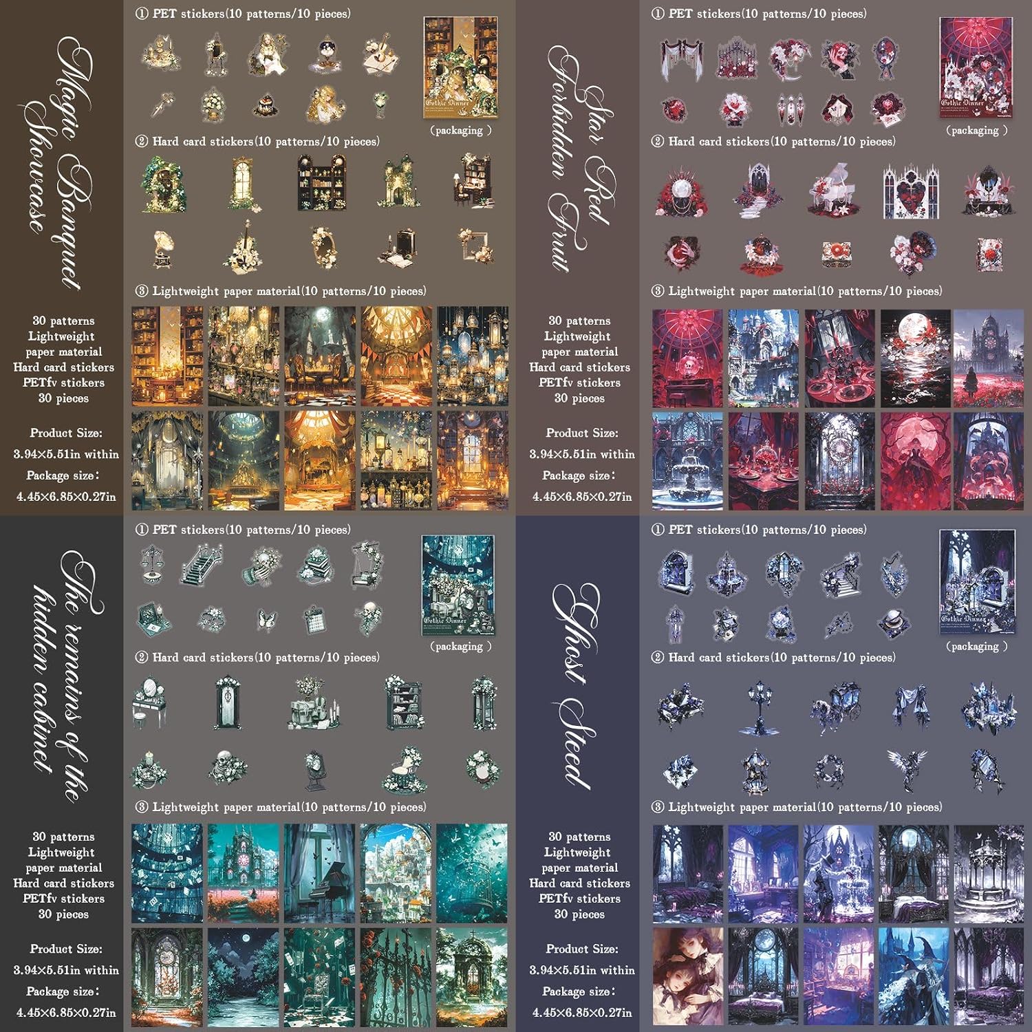120 Pcs Gothic Scrapbooking Kit, Dark Academia Ephemera Pack with PET Stickers, Hard Cardstock & Background Paper, Victorian Horror Junk Journal Supplies for Witchy Aesthetic Art DIY