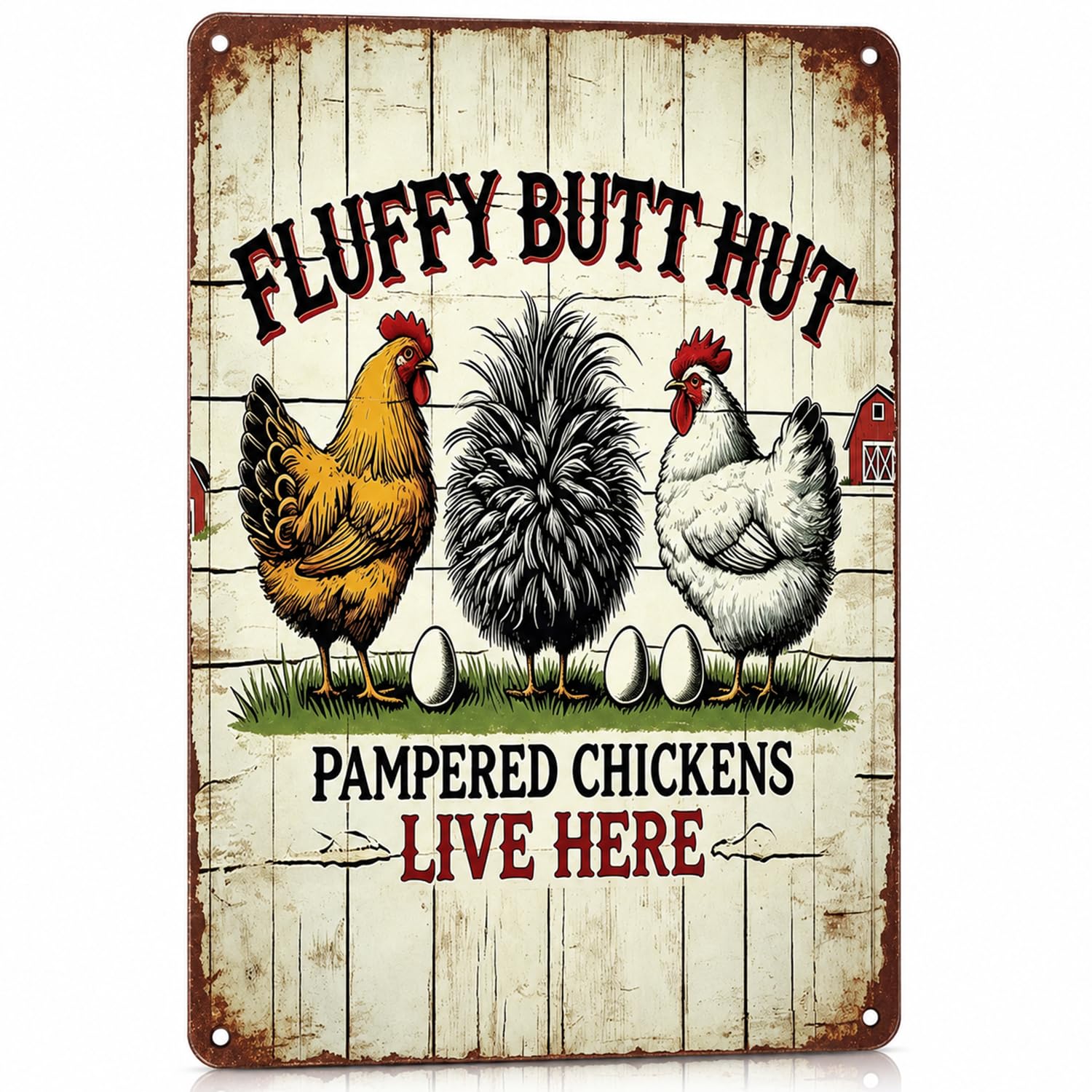 Funny Chicken Coop Tin Sign, 20 x 30 cm Fluffy Butt Hut Metal Sign with Pre-Drilled Holes, Vintage Farmhouse & Garden Wall Decor, 100g, 1 Pc
