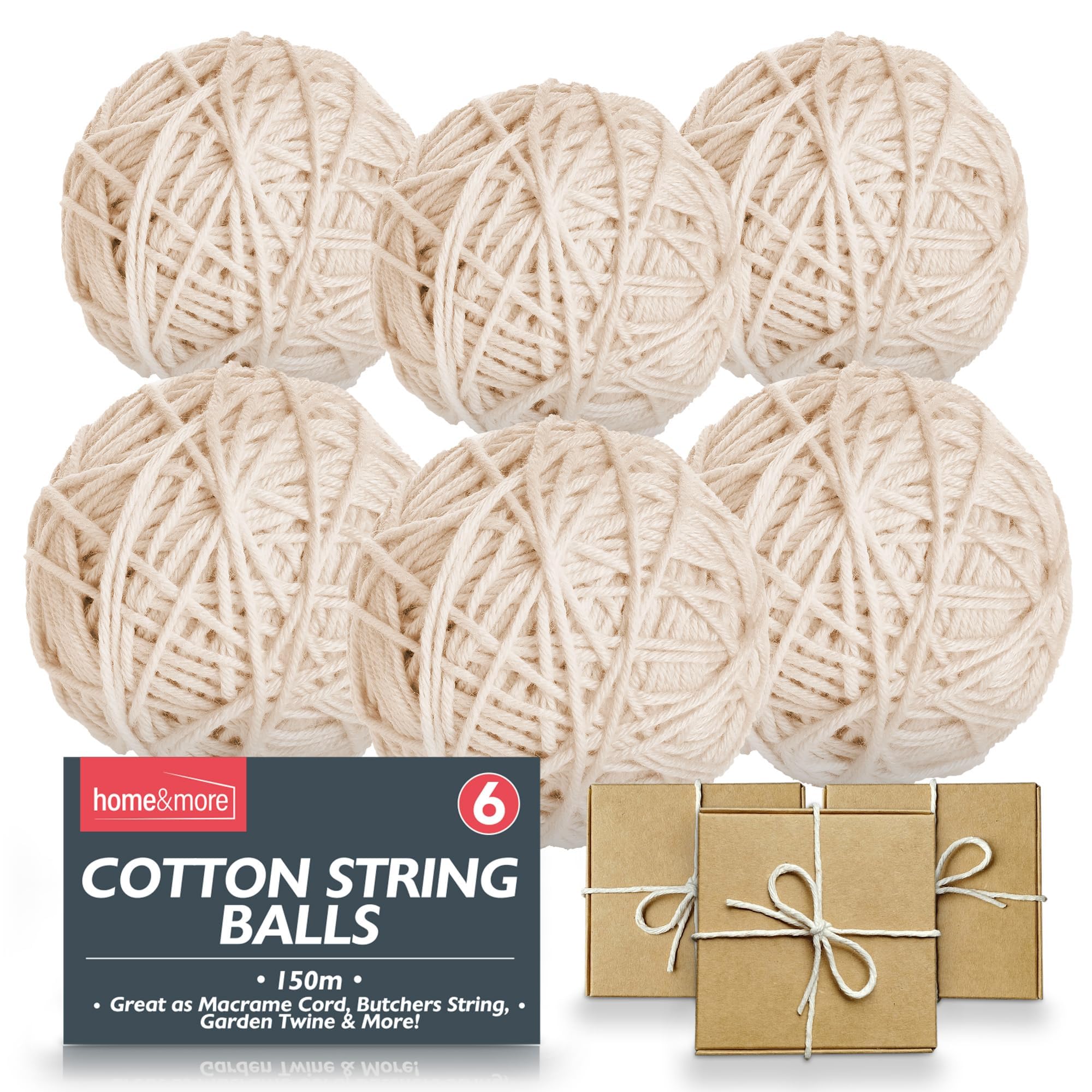 SOL 6pk Cotton String Ball 150m Butchers String for Cooking Meat Cotton Twine Food Safe Kitchen Twine for Roasting Trussing BBQ Craft Use DIY Projects Garden Tying Natural Strong Multi Purpose Cord