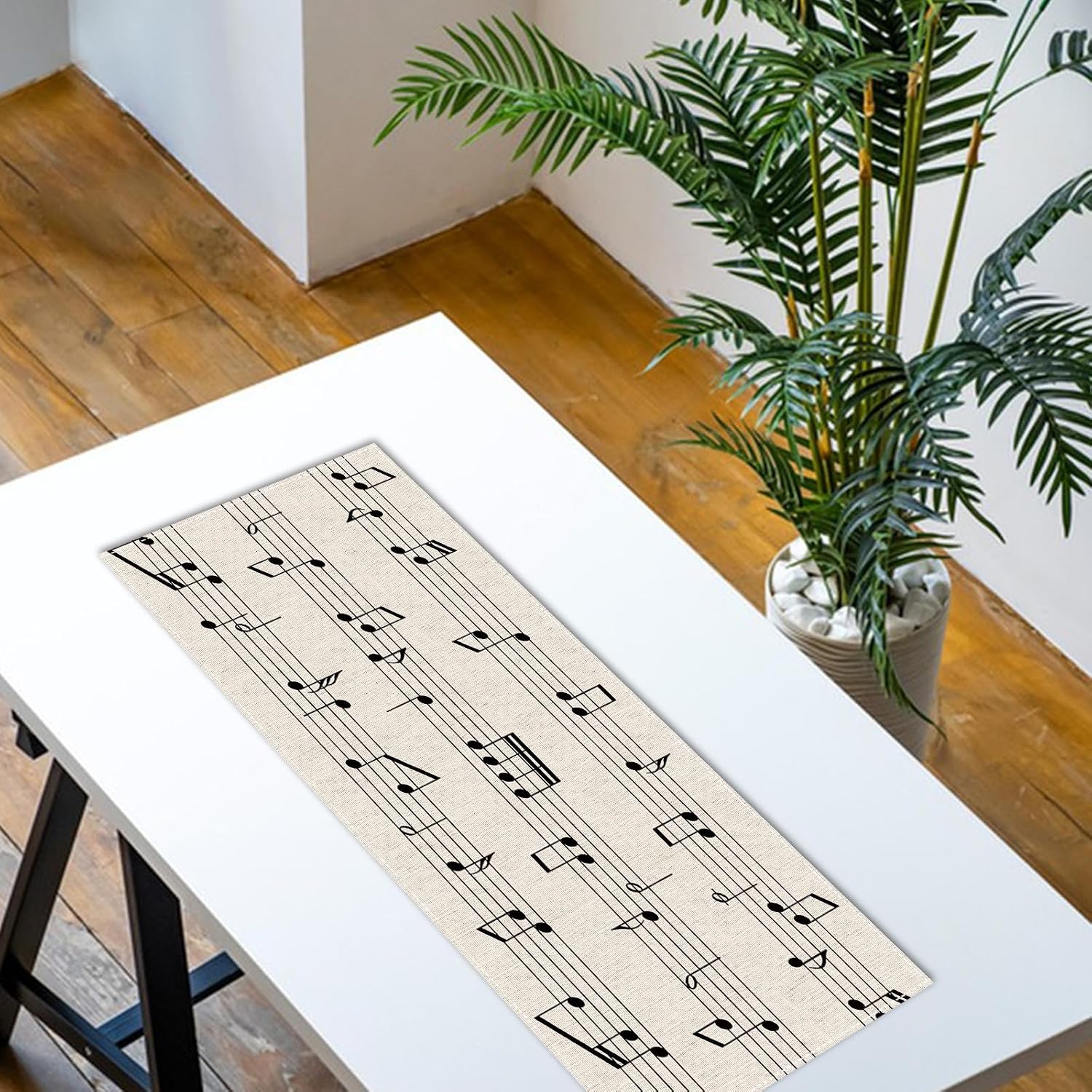 Vintage Music Sheets Dining Table Runner, Retro Musical Notes Staff image 4