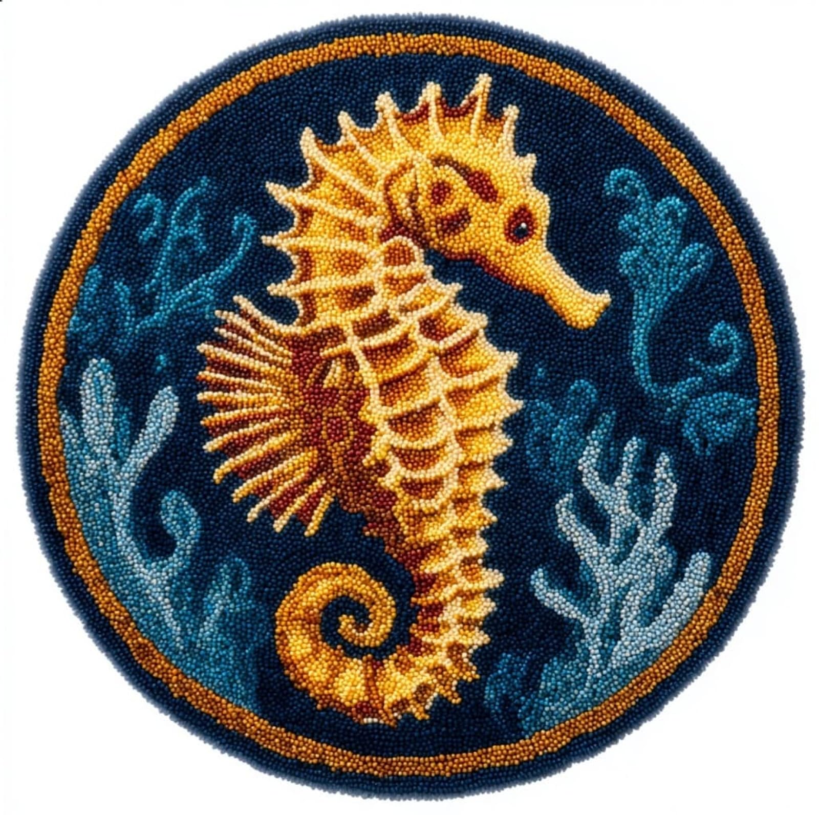 WallustrioaW DIY Latch Hook Rug Kits with Printed Canvas,Animal Seahorse,Floor Mat Crochet,Carpet Tapestry for Adult Craft Kits for Women,Relaxing Home Art Project,50x50cm