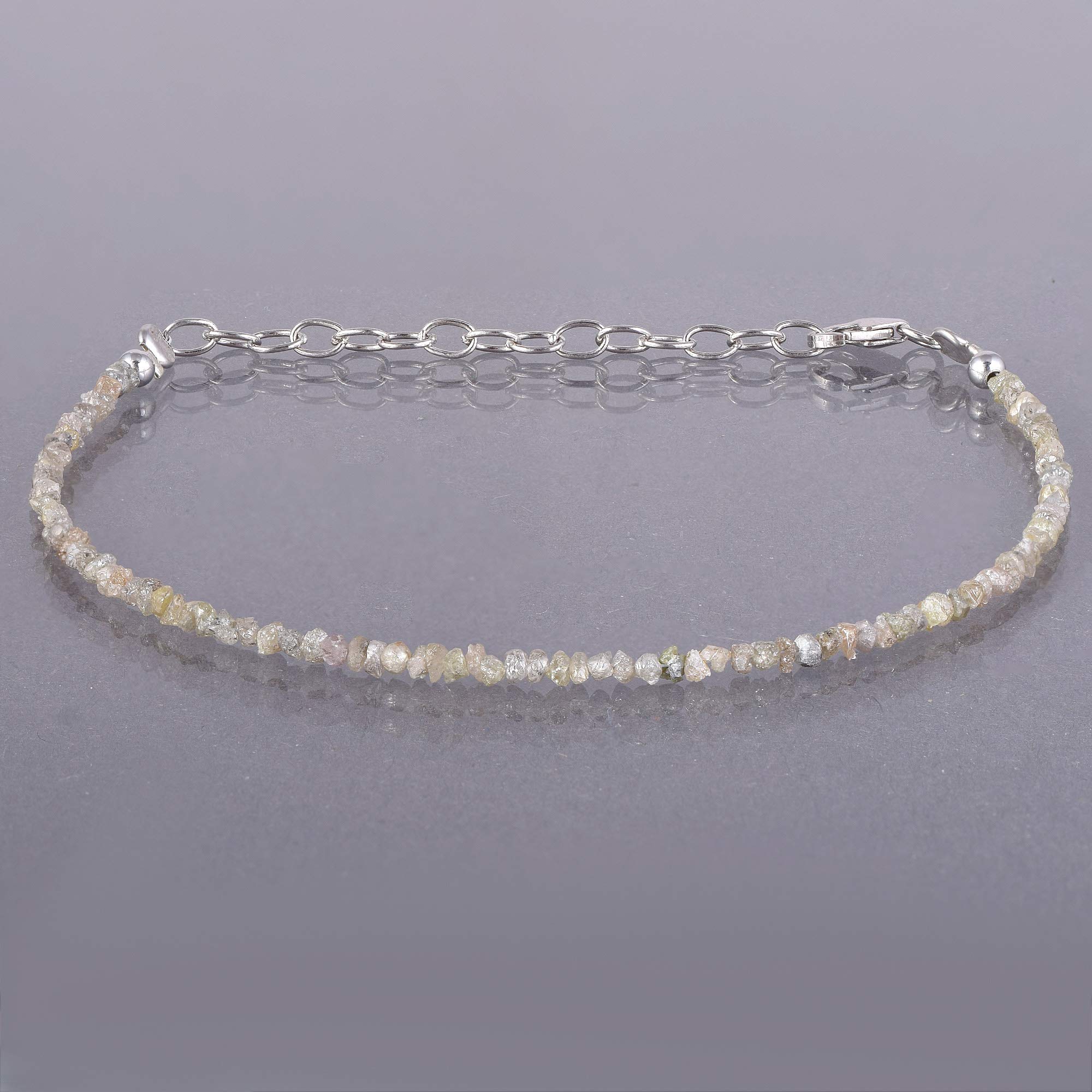 Natürliches Rohdiamant-Armband, mehrfarbiges Perlenarmand mit Rohdiamanten, Damen-Diamantarmband, 925er Sterling Silber, Sterling-Silber,
