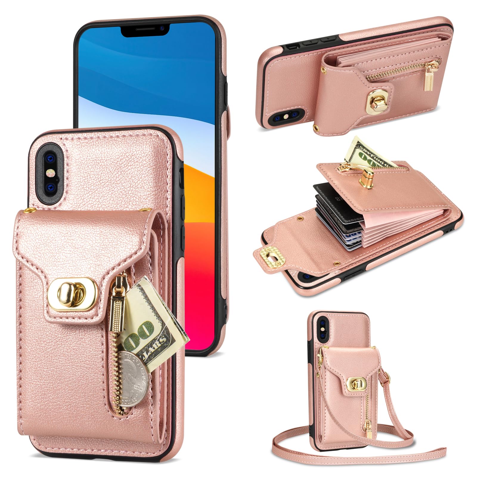 Asuwish Funda De Teléfono Para IPhone Xs Max Con Protector De Pantalla De Vidrio Templado Y Correa Para La Muñeca De Cuero Con Cremallera Para Tarjetero, Celular I X XR Xsmax