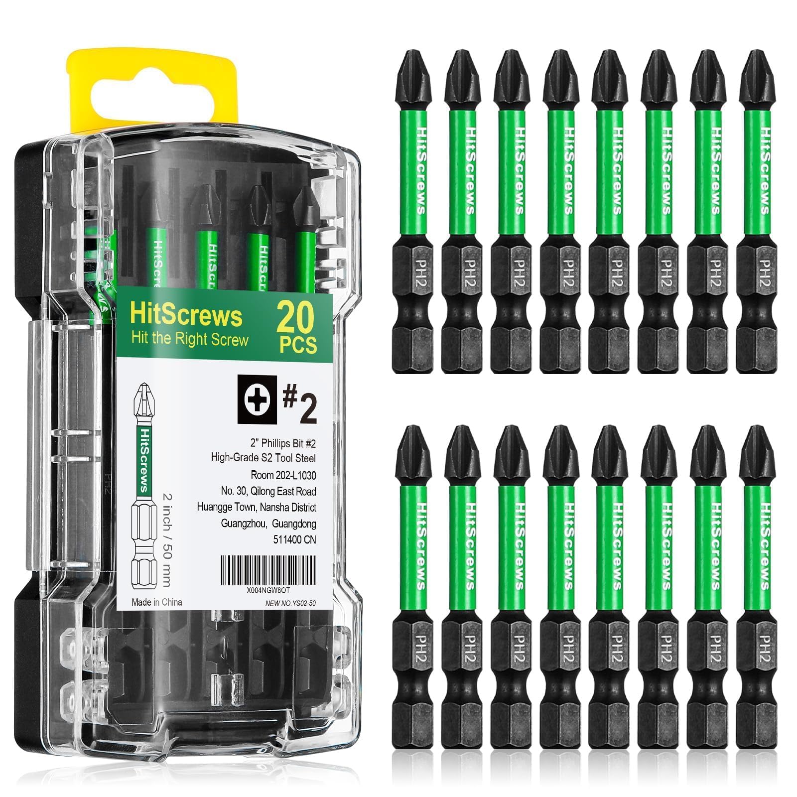 Hitscrews 20 Pack Phillips Impact Driver Bits #2, 2-Inch Magnetic Screwdriver Bits, S2 Steel Ph2 Impact Bits For Impact Driver Ready & Home Repair