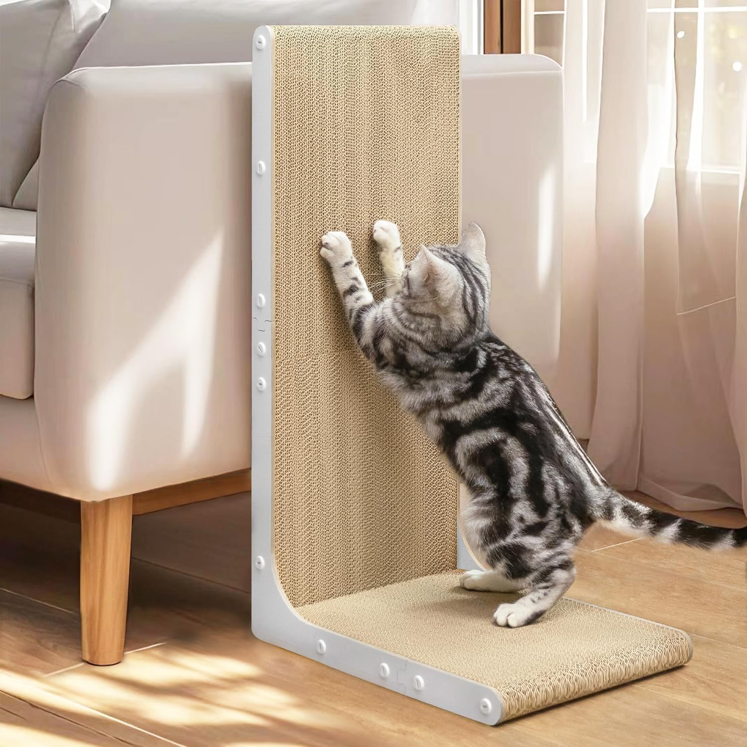 Conlun Cardboard Cat Scratcher,26 Inch L Shape Scratch Pad Wall Mounted,Vertical Scratching Board, Durable Cardboard to Protect Furniture for Indoor