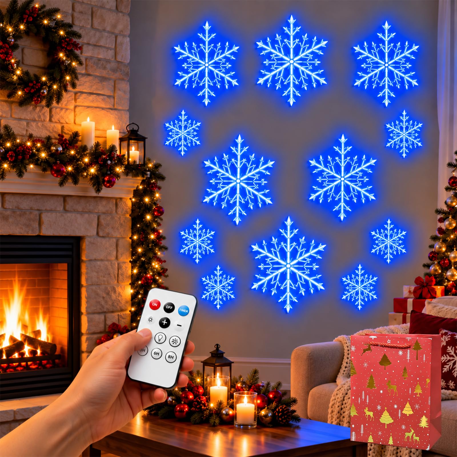 LED Snowflake Wall Lights, Blue & White Light up Snow Flake Decorations