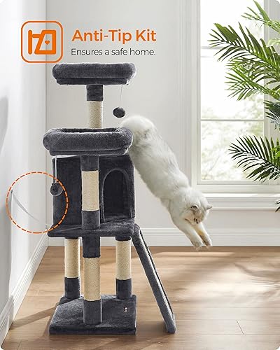 Miniatura 8 de Feandrea Torre para gatos, árbol para gatos de interior, condominio para gatos de 45.3 pulgadas con poste rascador, rampa, perca, cueva espaciosa