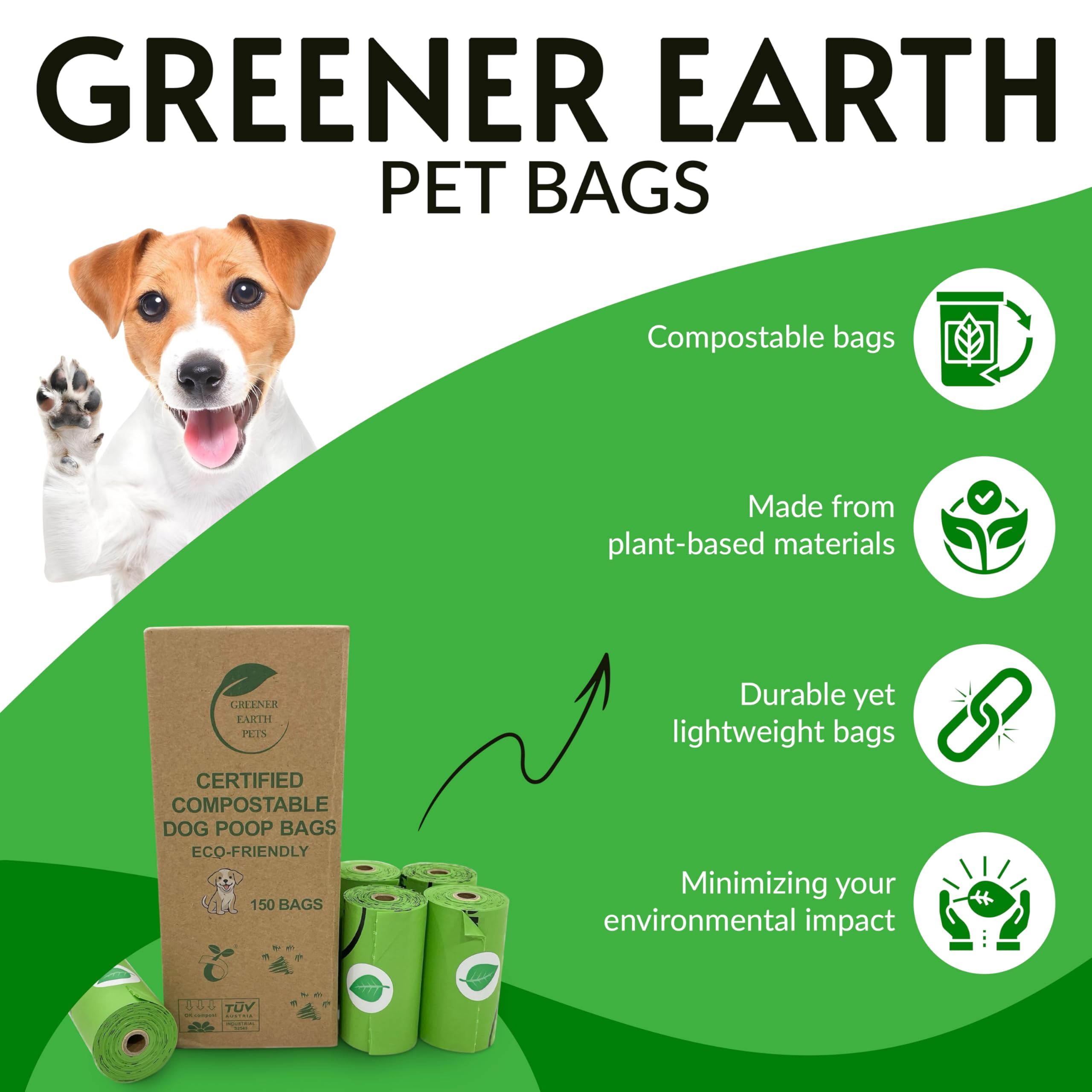 Bolsas compostables para excrementos de perro, rollos, bolsas biodegradables para residuos de perros, sin perfume, extra gruesas, fuertes, certificadas compostables para el hogar, a prueba de fugas,