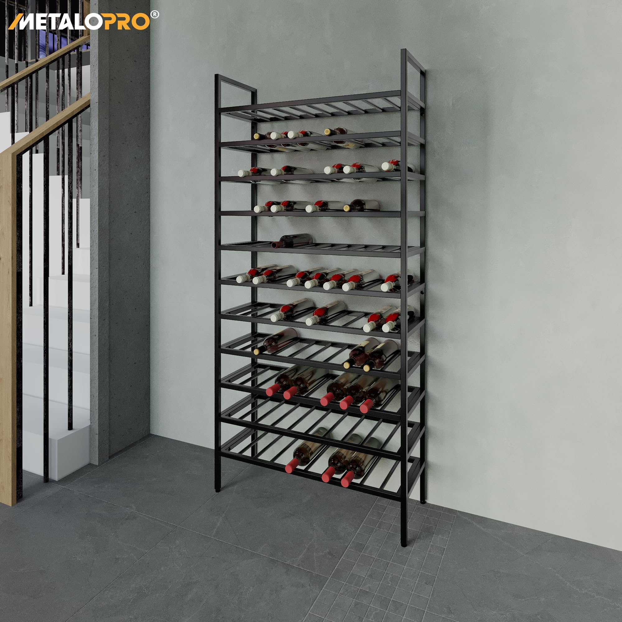 Weinregal Jerez – Schwarzes Metallregal Für 110 Weinflaschen, Robustes Design, Ideal Für Küche, Keller Oder Bar – 170×80×30cm