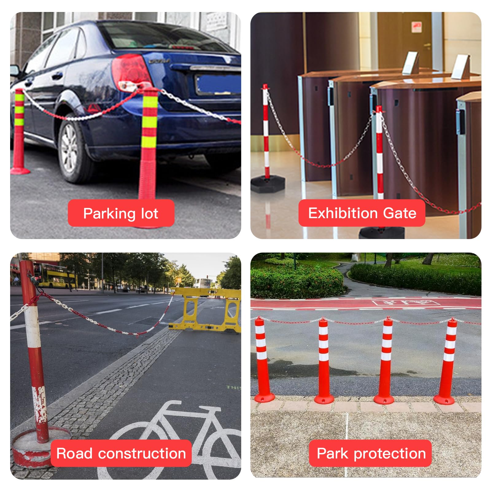 Catena di sicurezza in plastica, 35 m, 35 m, in plastica, 6 mm, con 6 ganci a S, catena di sicurezza in plastica, per cantieri, parcheggio e manutenzione degli ordini