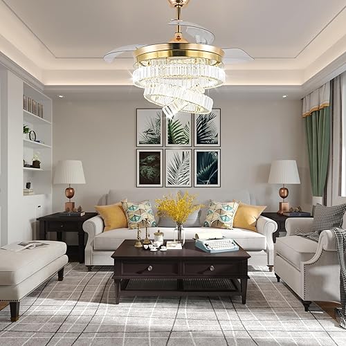 Miniatura 7 de CLAIRDAI Ventilador de techo retráctil de 42 pulgadas, ventilador de techo de cristal con luz regulable, ventilador de techo invisible de 6