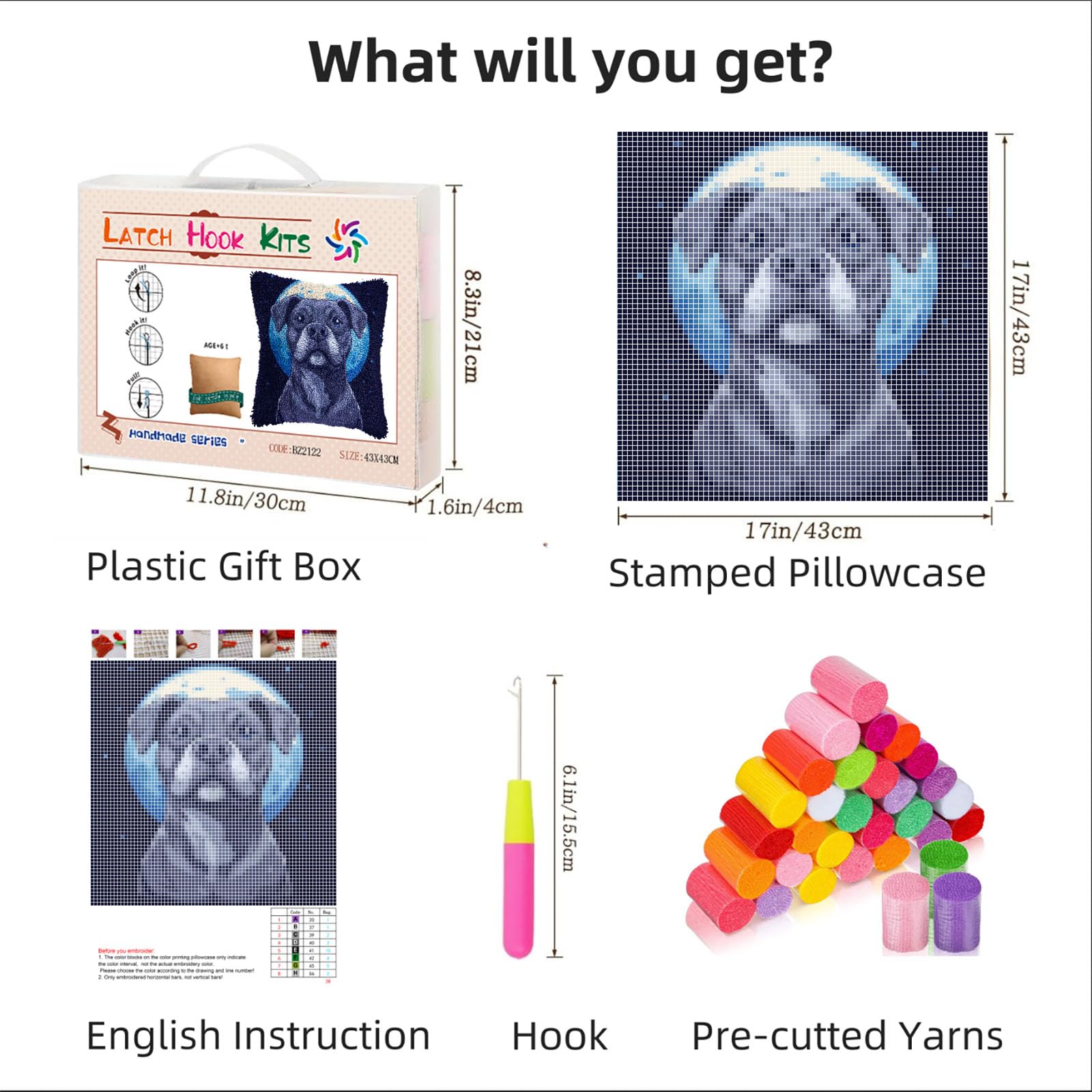 DIY Latch Hook Pillow Kits for Adults Cartoon Pitbull Dog Printed Pillowcase Crochet Yarns Hooking Handmade Pillow Cover Cushion for Home Sofa Decoration 17x17inch-7