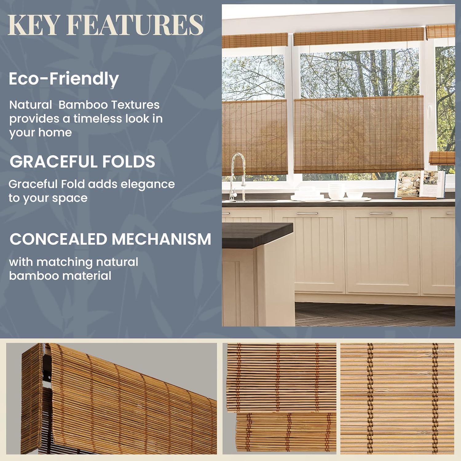 CHICOLOGY Top Down Bottom Up Cordless Bamboo Blinds, Roman Window Shade, Shade Roman, Patio Blinds and Shades, Porch Shades Outdoor Roll Up, Butternut, 36'' W X 64'' H, (BRS.TDBU-P2-BN-36X64)