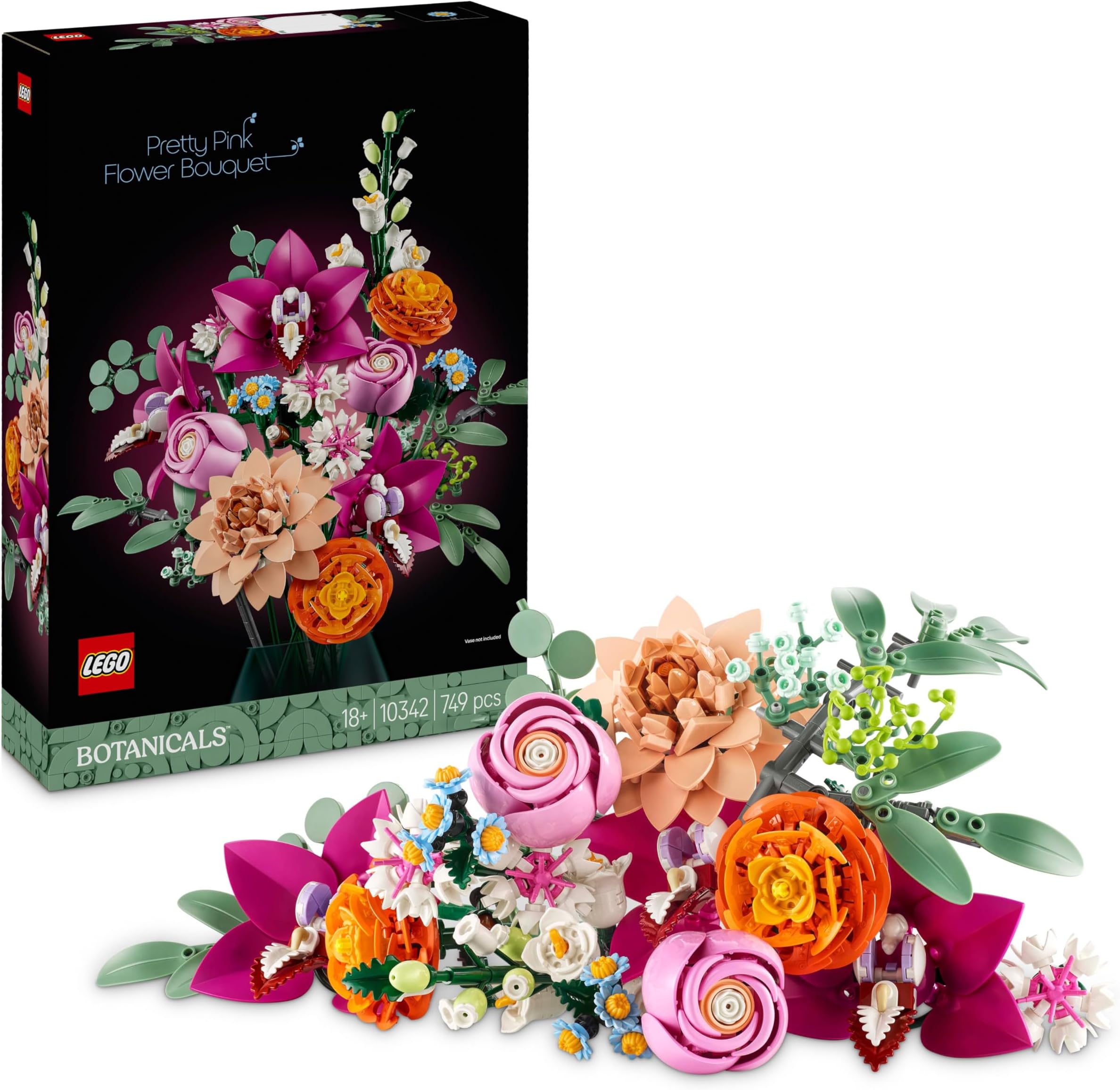 Botanicals Pretty Pink Flower Bouquet Set for Adults - Floral Home Decor Building Kit with Artificial Roses, Daisies, Cornflowers and Elderflowers - Nature Gifts for Women and Men - 10342