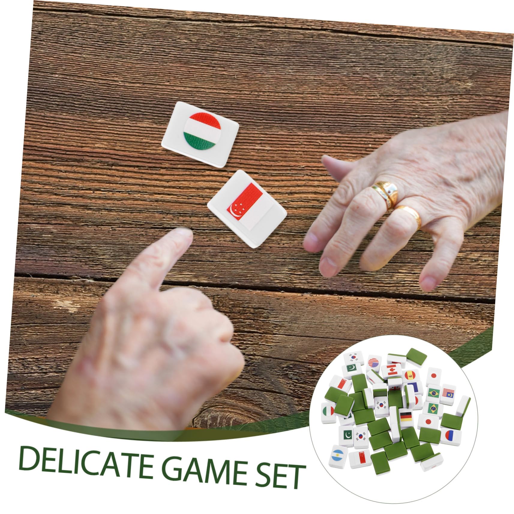 Hohopeti 48 Stück Mahjong Spielset für Erwachsene und Kinder Langlebige Kunststoff Mahjong Steine mit Nationalflaggen Design Vielseitig für Picknick und Familienspiele