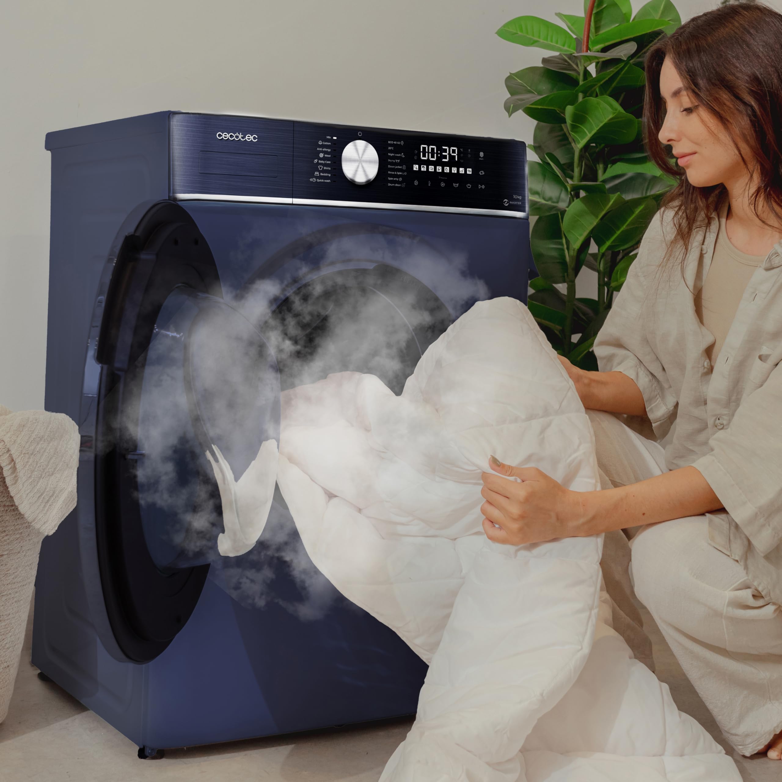 Cecotec Lave-linge Séchant 10Kg + 6Kg Chargement Frontal Bolero Wash&Dry 10680 Inverter Titanium A. 1400 tr/min, 16 Programmes, Moteur Inverter Plus, Basse Consommation, OnSmart, Joint Antibactérien