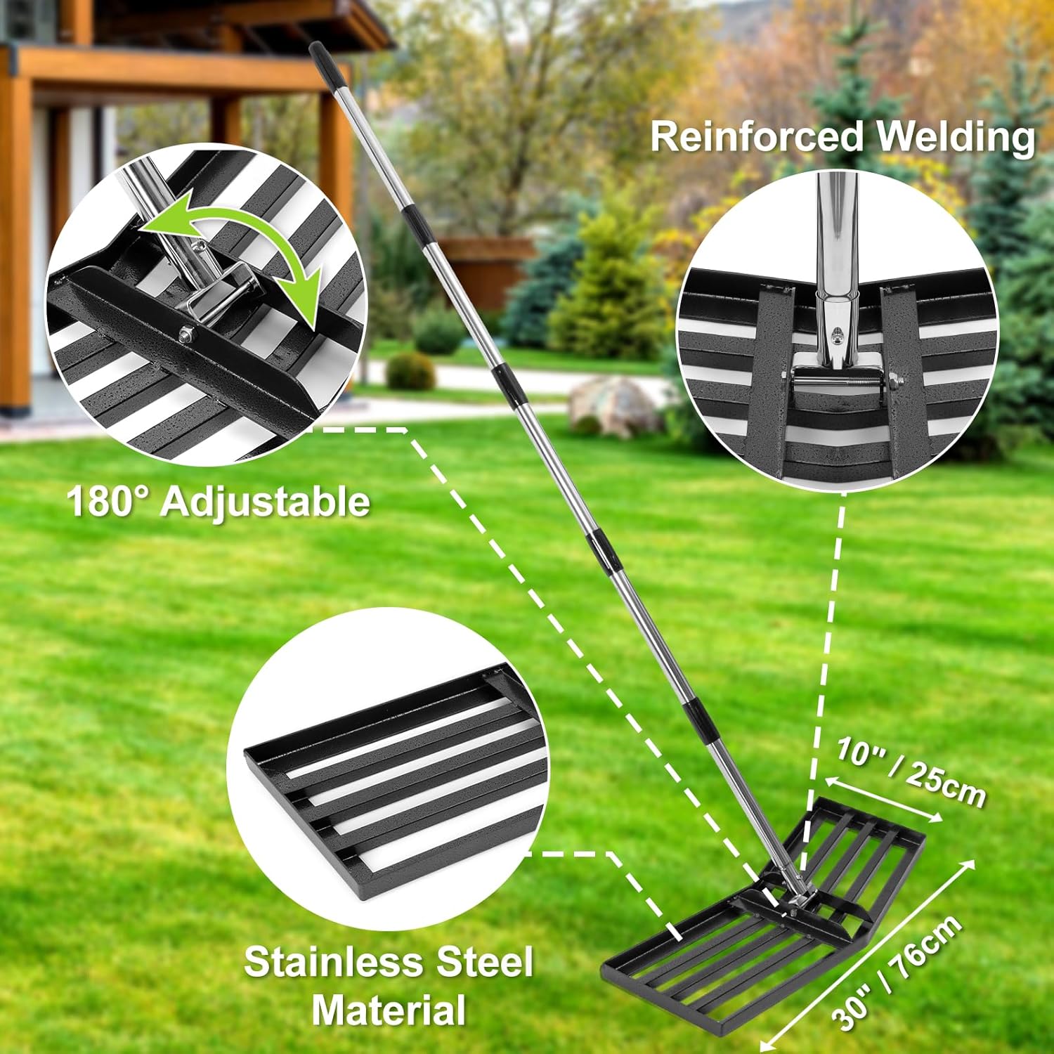 Labor-Saving Design Lawn Leveling Rake [Patent-Pending], 30"x10" Stainless Steel Yard Leveling Rake, 70" Adjustable Handle, Sand Leveling Rakes for Soil, Ground Leveler for Yard, Garden, Farm, Pasture