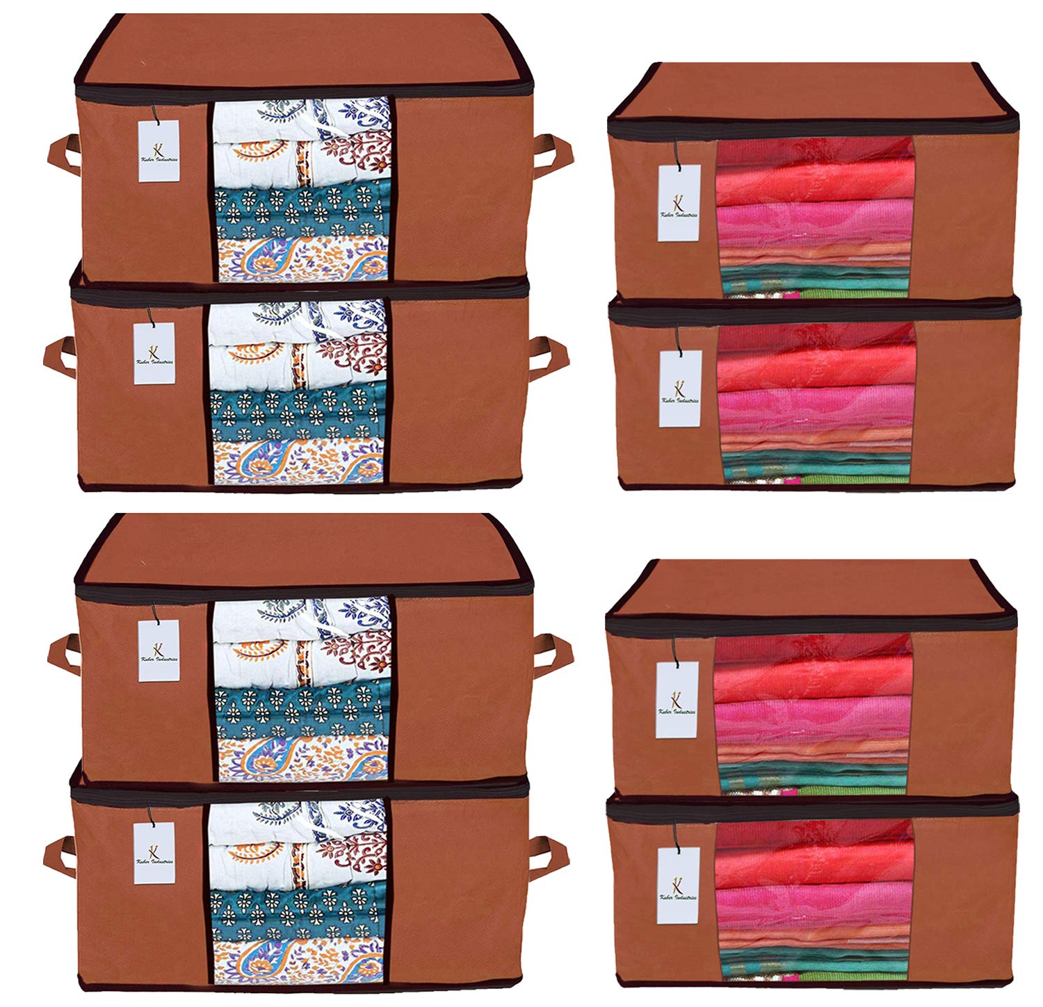 Kuber Industries Non Woven 4 Pieces Saree Cover and 4 Pieces Underbed Storage Bag, Cloth Organizer for Storage, Blanket Cover Combo Set (Brown) -CTKTC038505-picture-10