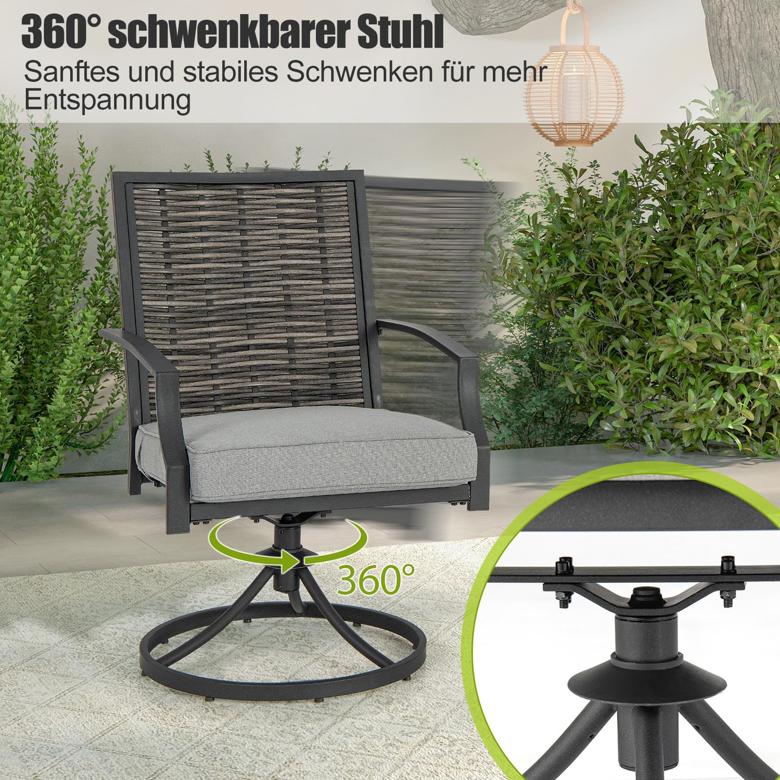 COSTWAY Rotan tuinmeubelset, balkonmeubelen klein balkon, 3