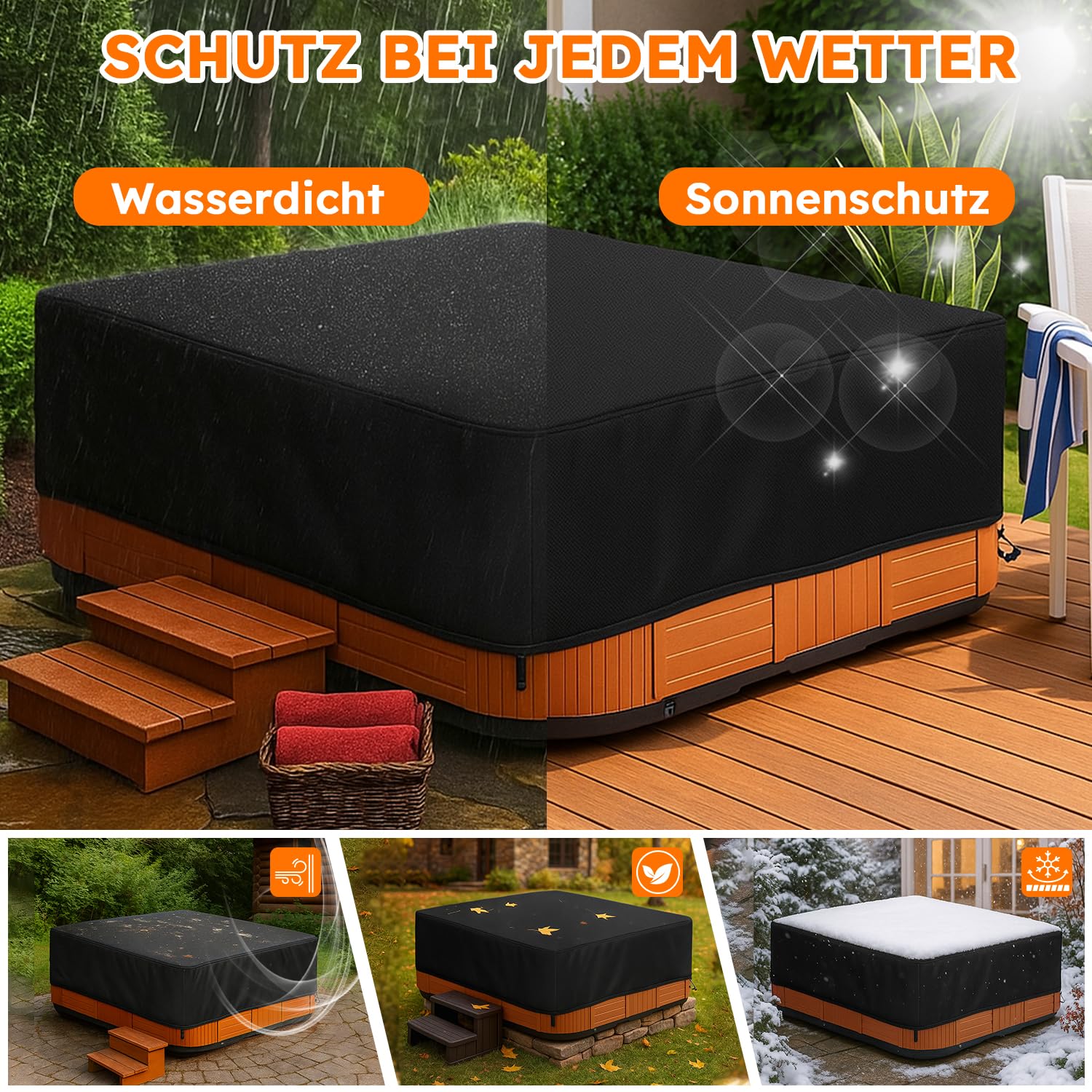 Housse De Protection Spa Couverture,Bache Spa ImperméAble,Tissu Oxford 420D,Bain à Remous Étanche à la poussière et aux UV Coupe Vent - Noir (200 * 200 * 85 cm)