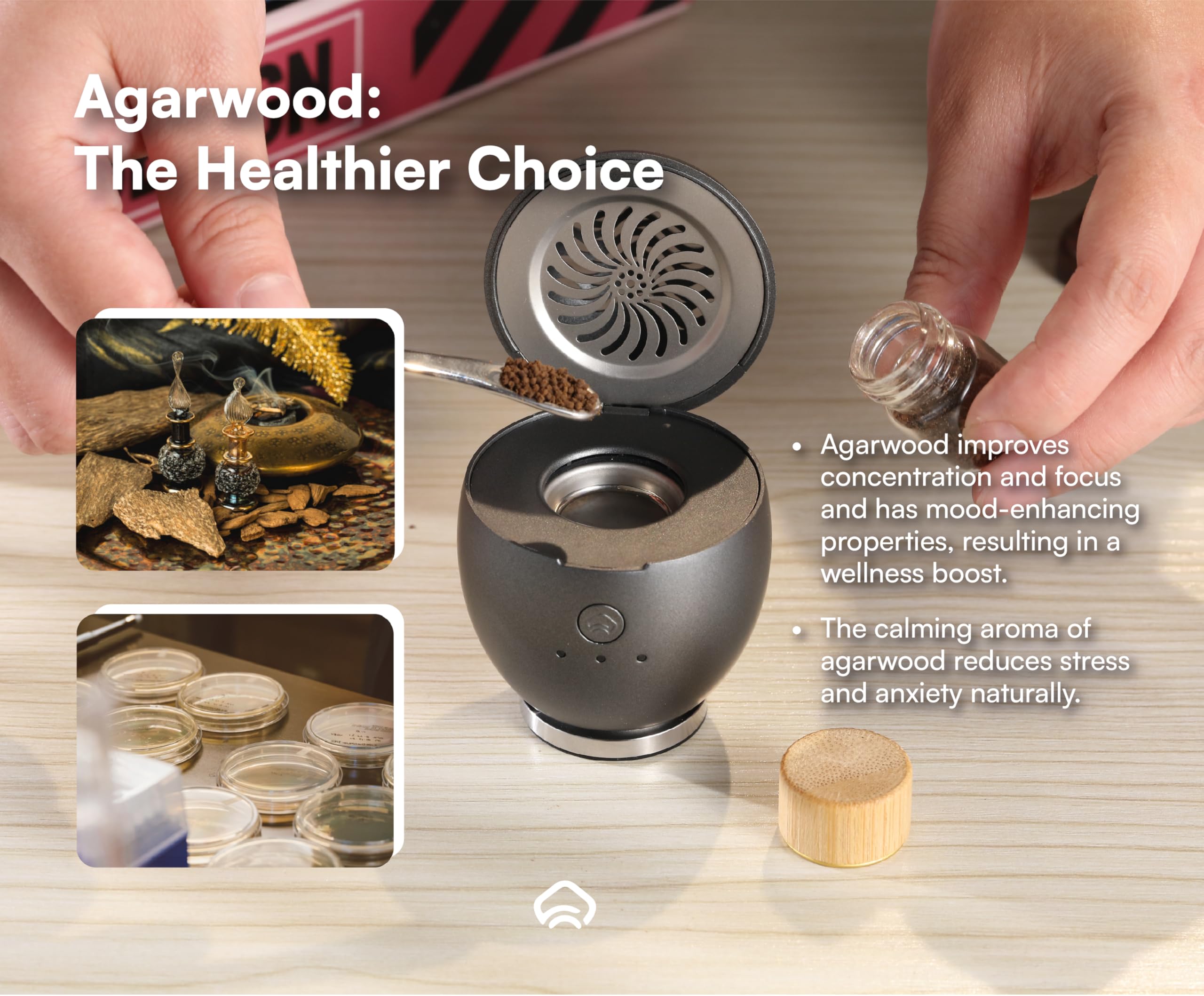 Diffusore per aromaterapia ricaricabile in acciaio inox, temperatura regolabile, legno di agar naturale, decorazione per la casa, bagno, stanza, deodorante per ambienti, batteria da 1700 mAh,