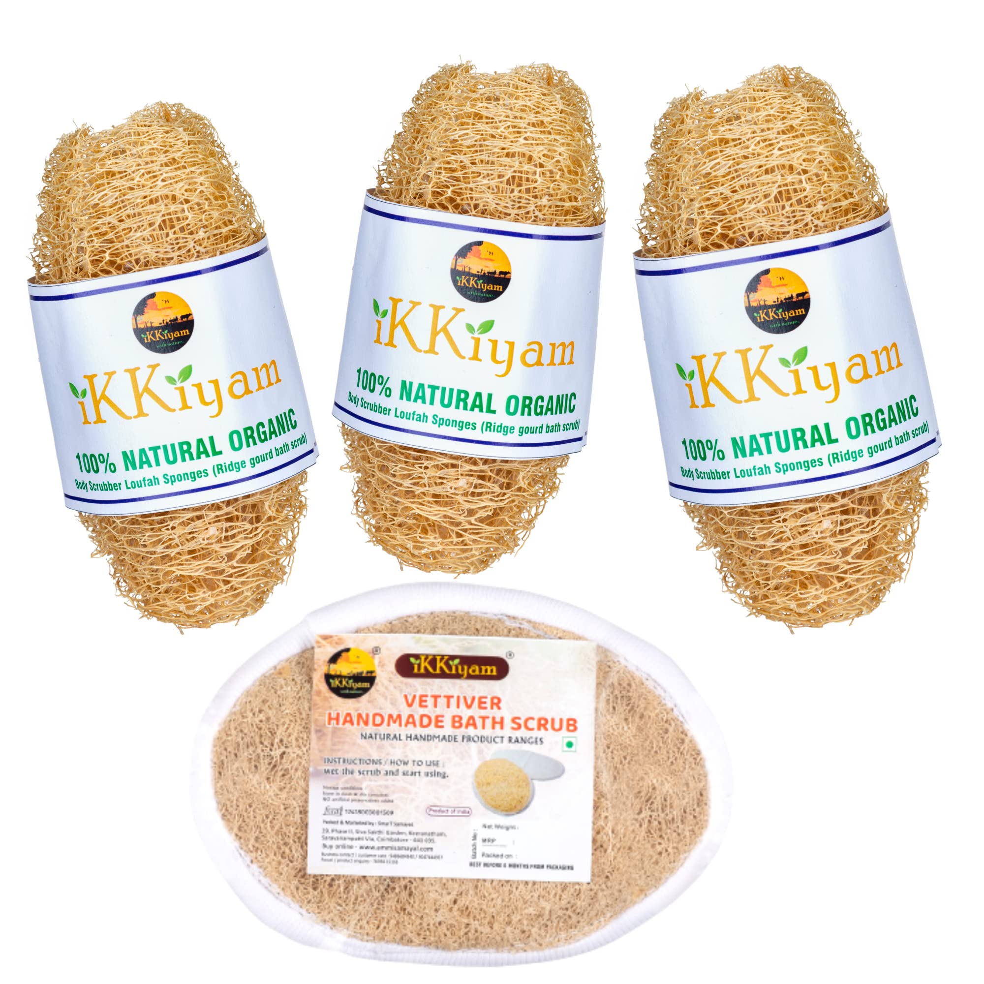 Combo Of Loofah Sponges/Vettiver Handmade Bath Scrub With Handle | Organic Bath Sponge For Spa Shower | Ridge Gourd Batch Scrub (Peerkangai) | Natural Safe & Nontoxic Body Scrubber | Pack- 4-image-42